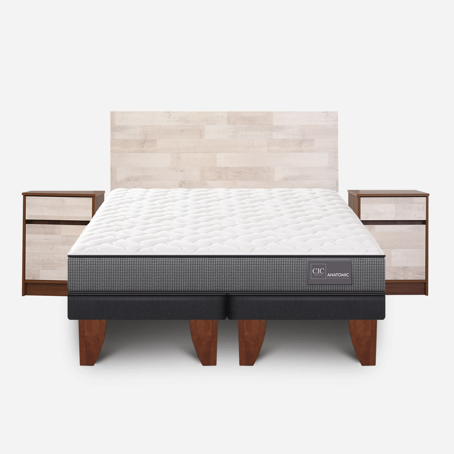 Cama Europea 2 Plazas Anatomic Base Dividida + Set Legno