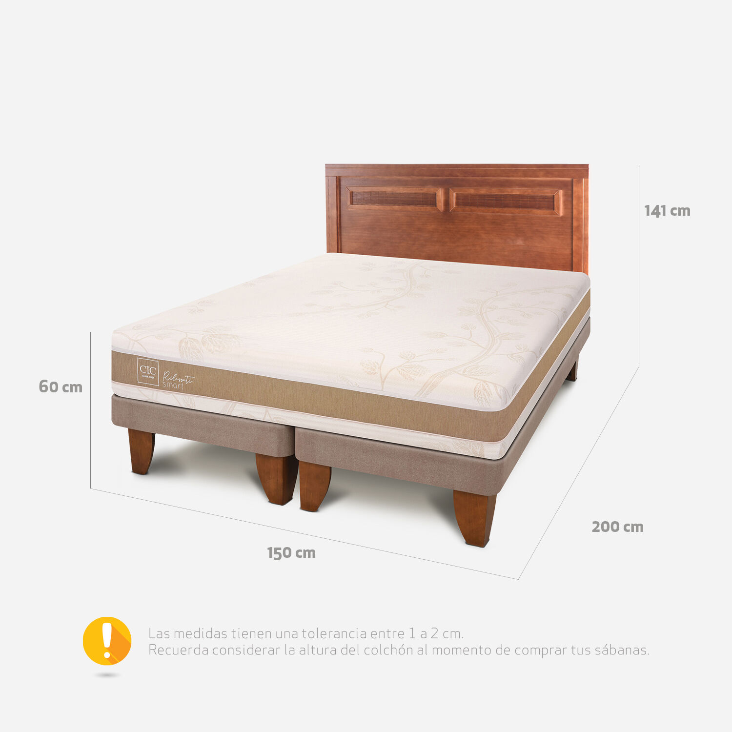 Cama Europea 2 Plazas Rilassati Infinity Base Dividida + Respaldo Mil&aacute;n Caramel