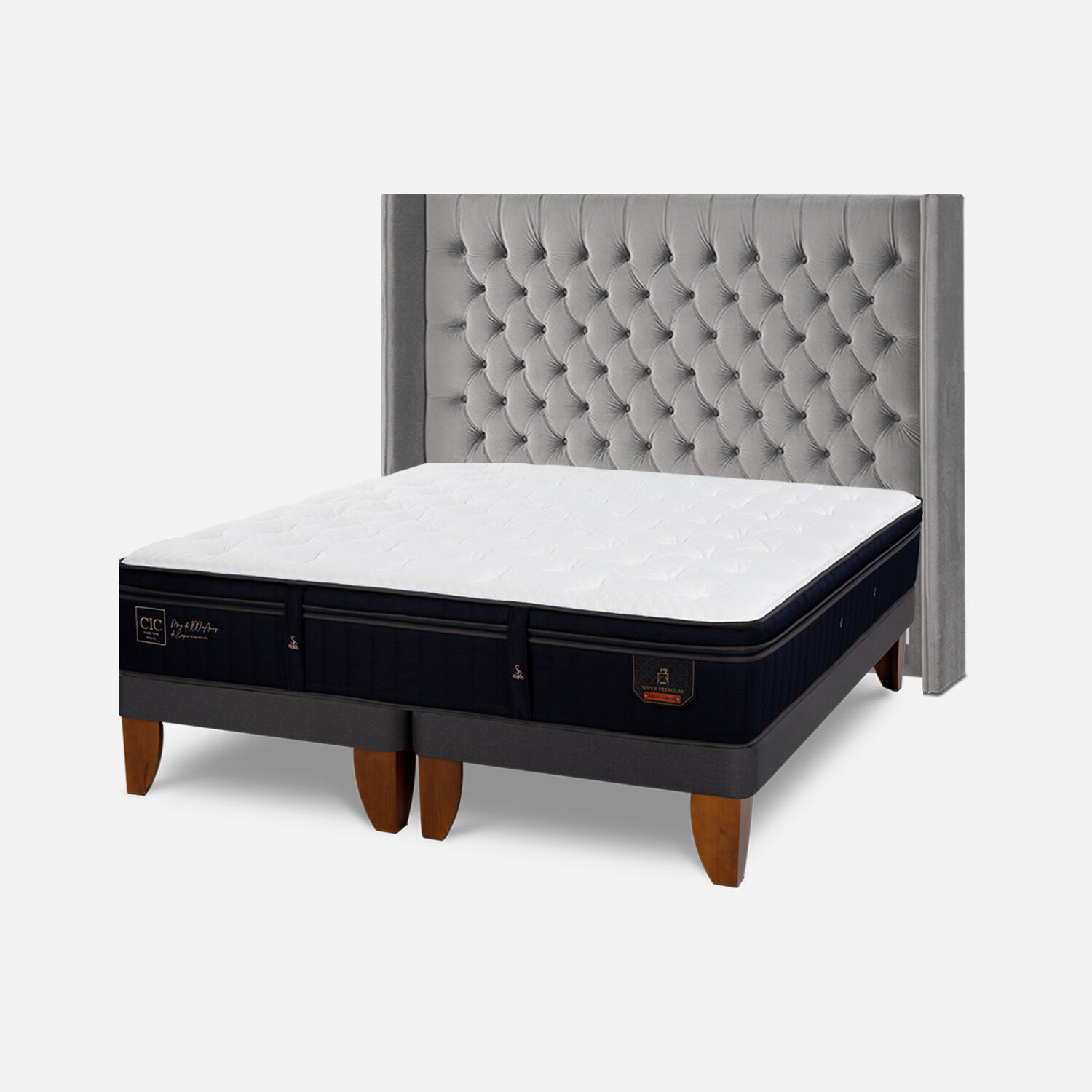 Cama Europea 2 Plazas Super Premium Base Dividida + Respaldo Sesia
