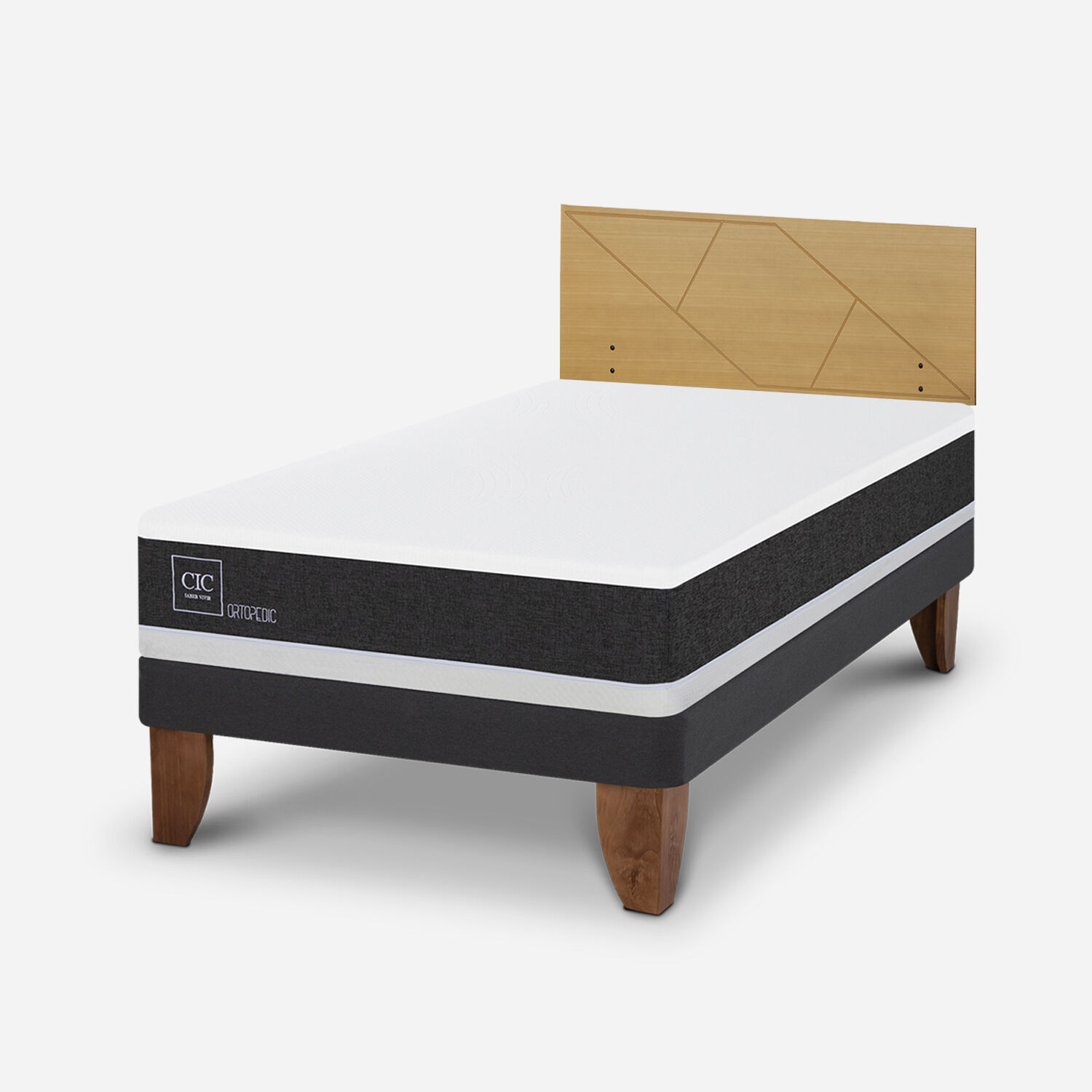 Cama Europea 1,5 Plazas Ortopedic + Respaldo Villarrica Mostaza