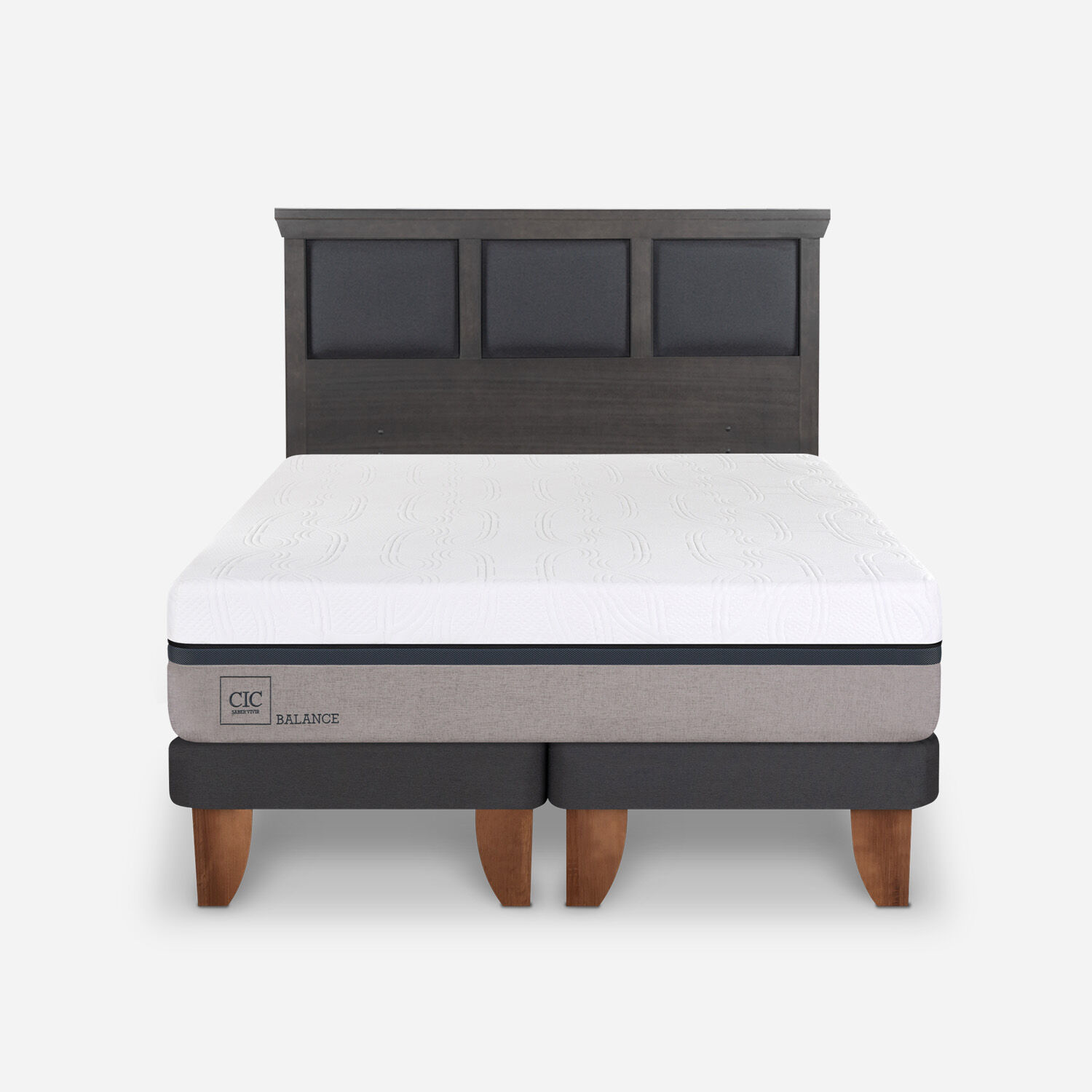 Cama Europea King Balance + Respaldo Torino Gris