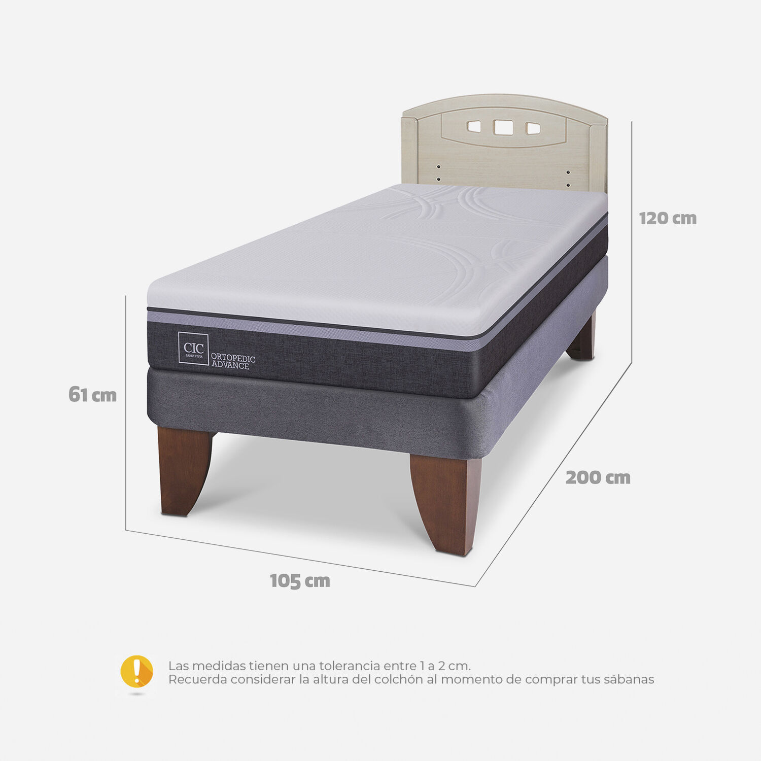 Cama Europea 1,5 Plazas Ortopedic Advance + Respaldo Gales Alpino