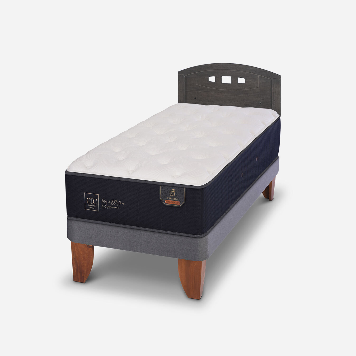 Cama Europea 1,5 Plazas Premium + Respaldo Gales Gris