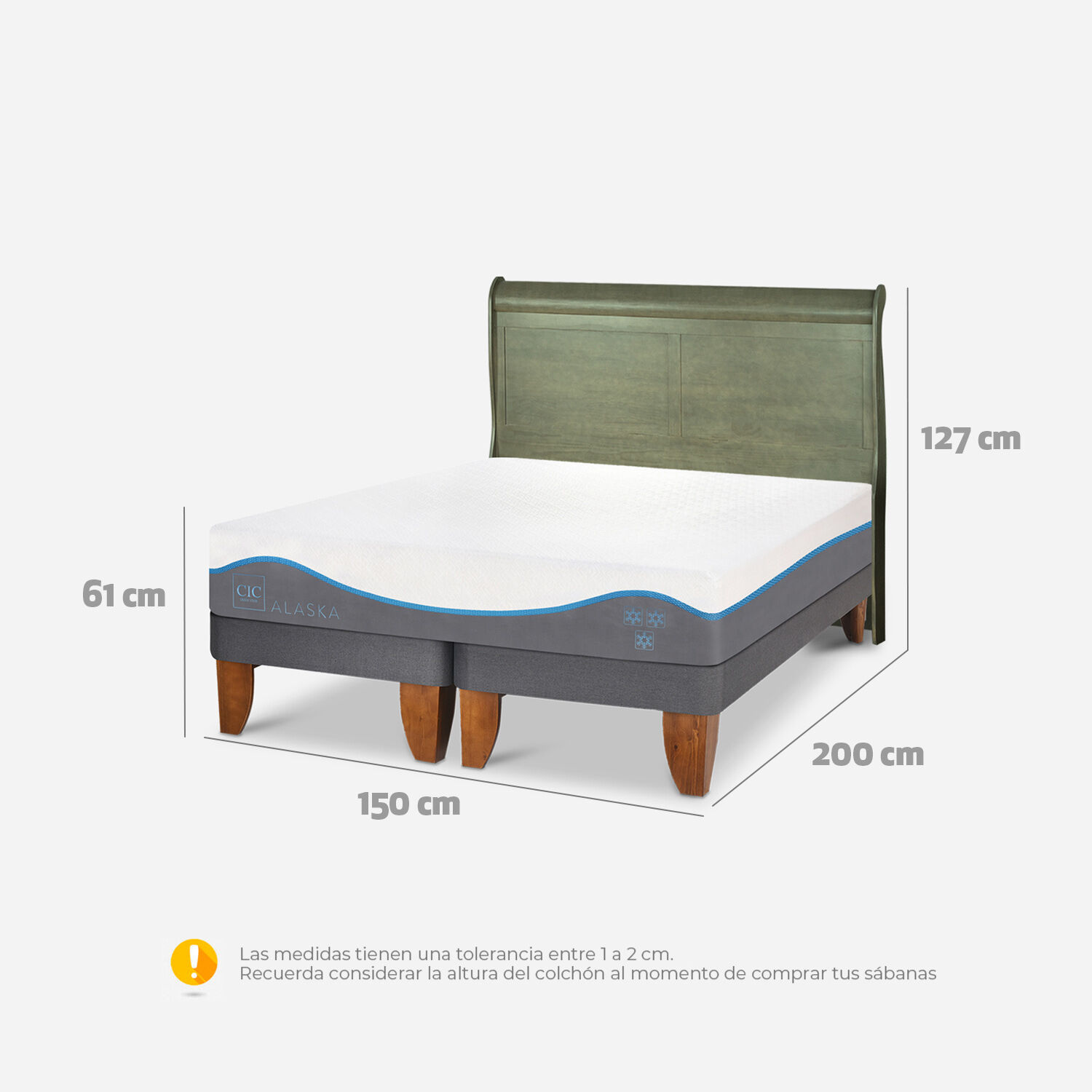 Cama Europea 2 Plazas Alaska Base Dividida + Respaldo Mir&oacute; Olivo