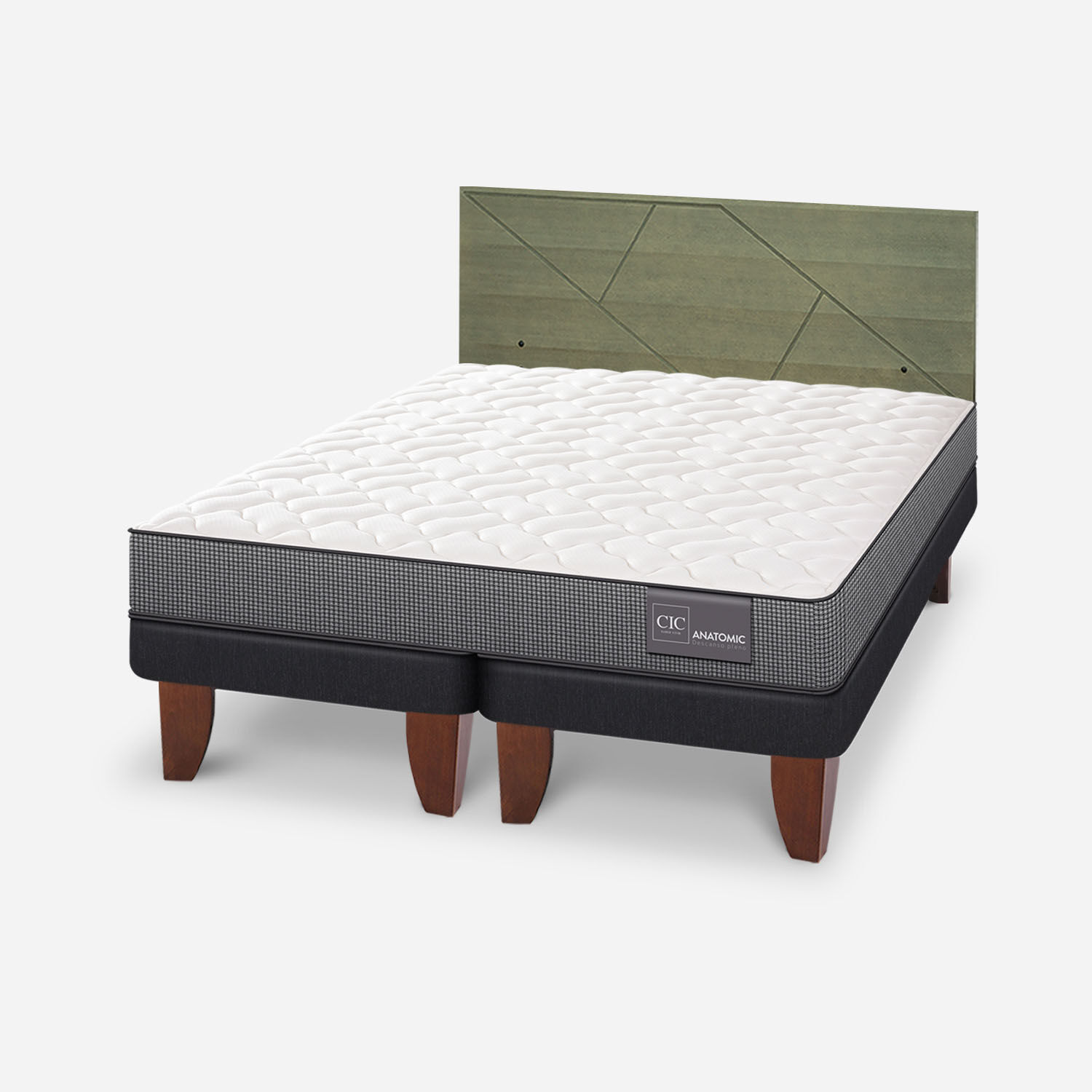 Cama Europea King Anatomic + Respaldo Villarrica Olivo