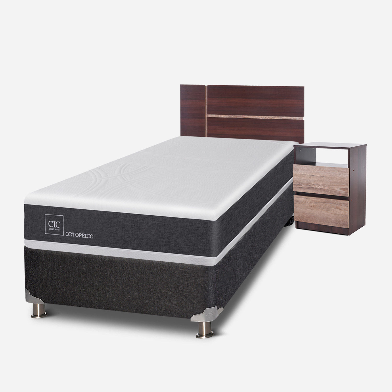 Box Spring 1,5 Plazas Ortopedic 5 Zonas + Set Enio