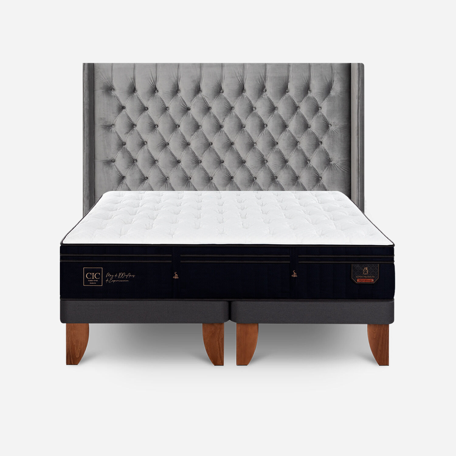 Cama Europea 2 Plazas Super Premium Base Dividida + Respaldo Sesia