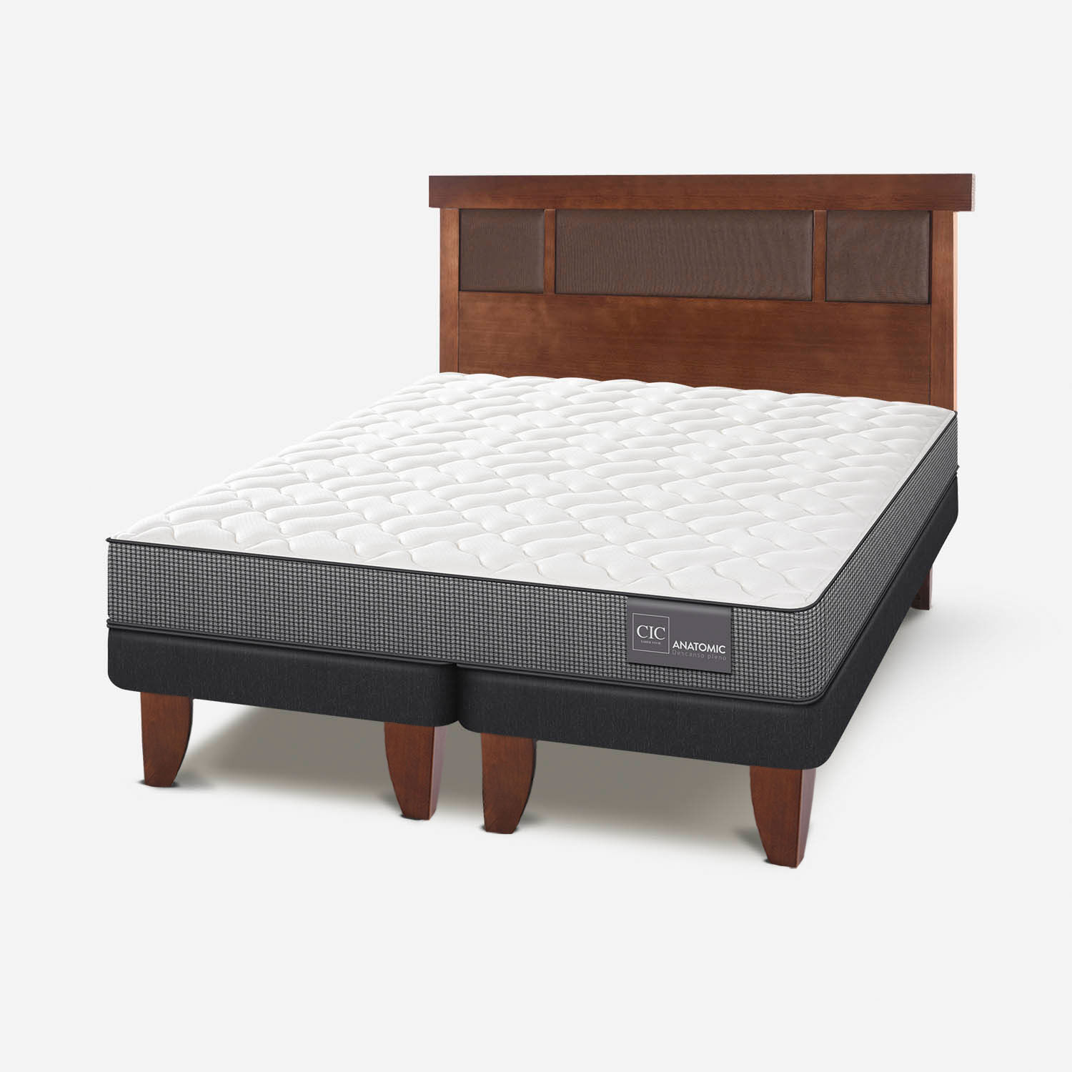 Cama Europea 2 Plazas Anatomic Base Dividida + Respaldo Dubl&iacute;n Caramel