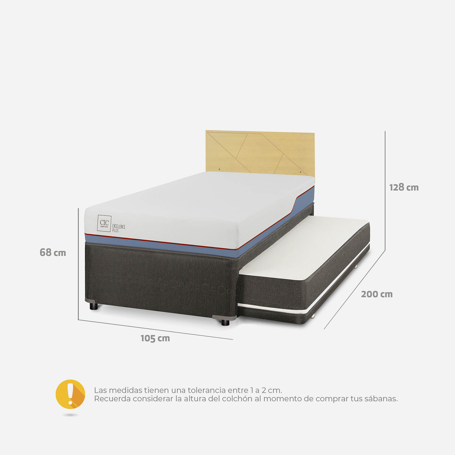 Cama Nido Div&aacute;n Excellence Plus + Respaldo Villarrica Mostaza