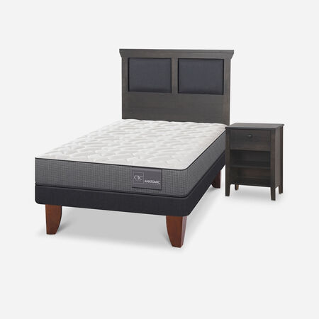 Cama Europea 1,5 Plazas Anatomic + Set Torino Gris