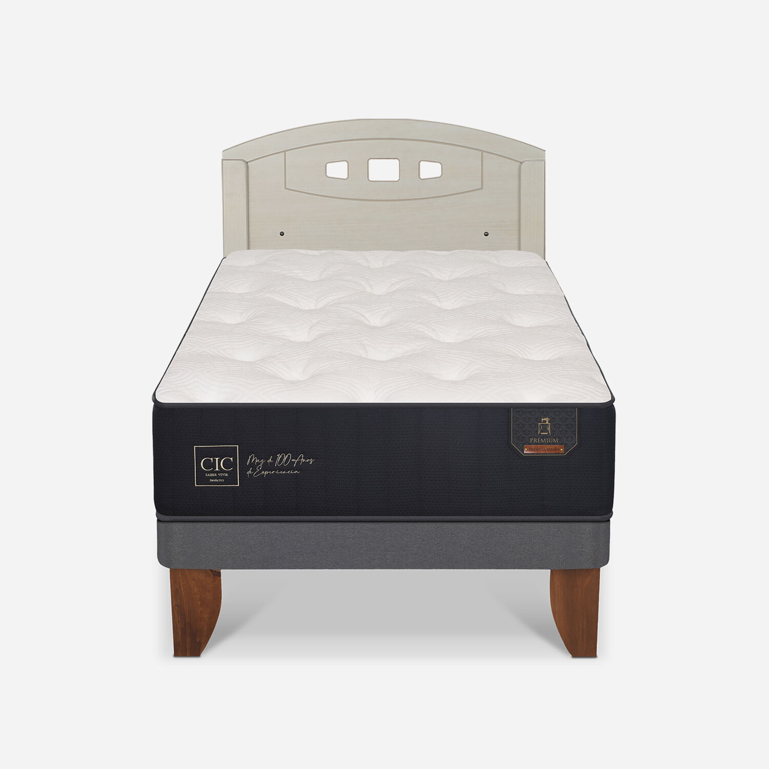Cama Europea 1,5 Plazas Premium + Respaldo Gales Alpino