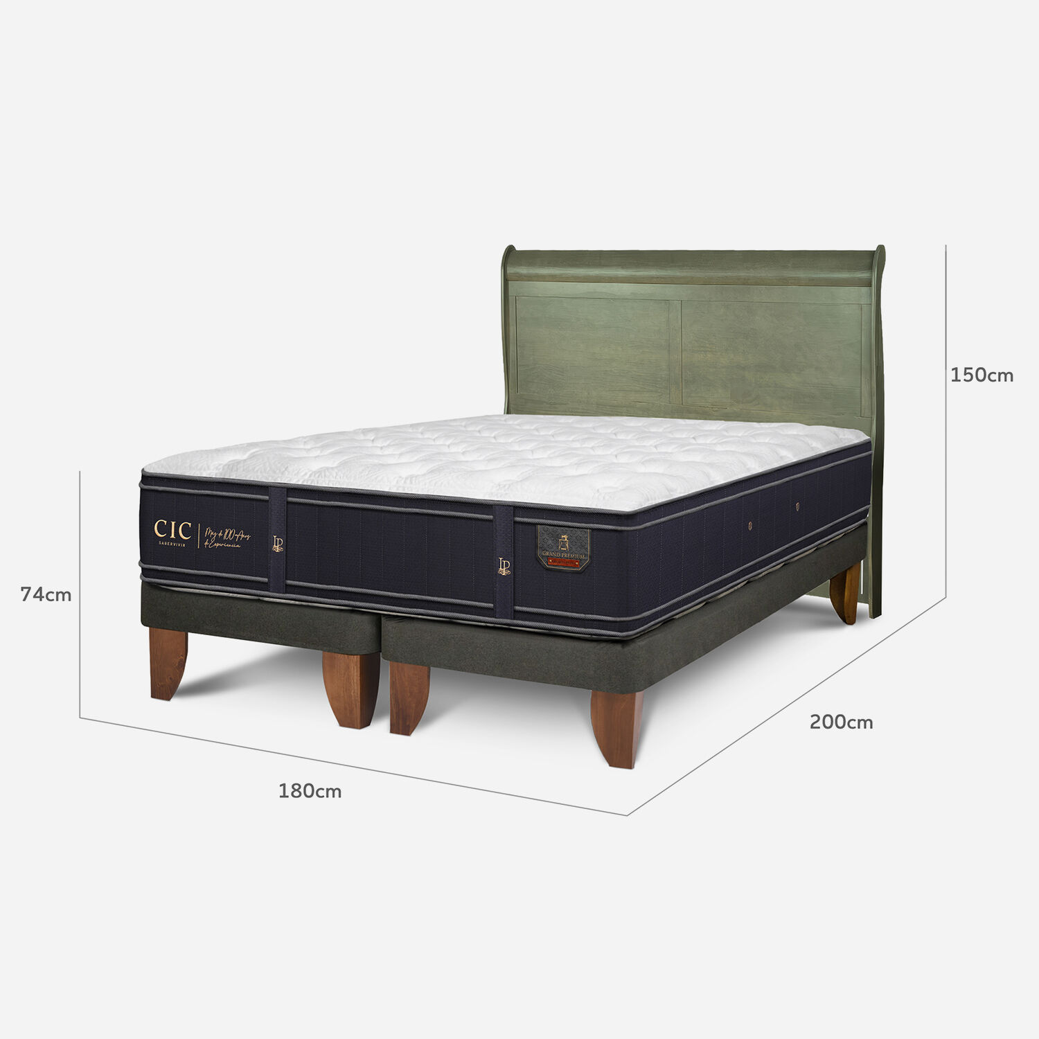 Cama Europea King Grand Premium + Respaldo Mir&oacute; Olivo