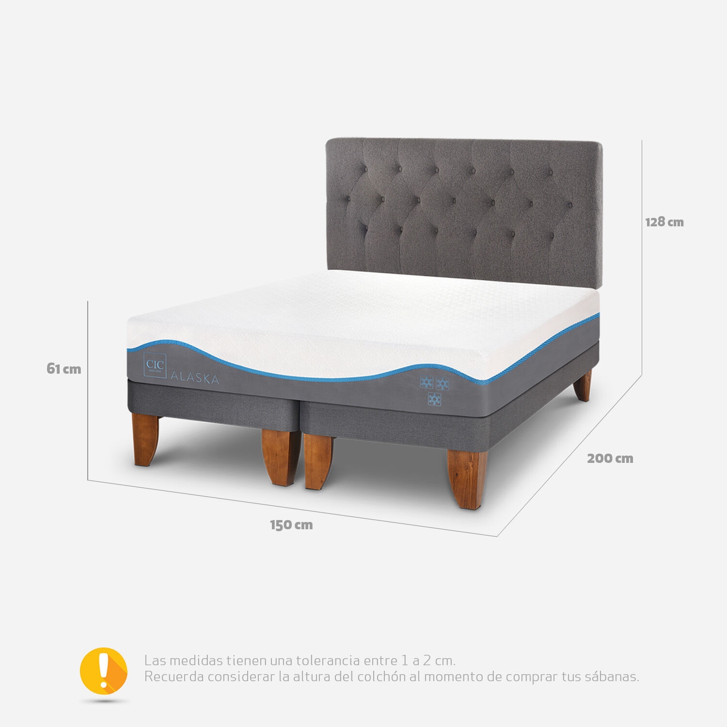 Cama Europea 2 Plazas Alaska Base Dividida + Respaldo Kavery