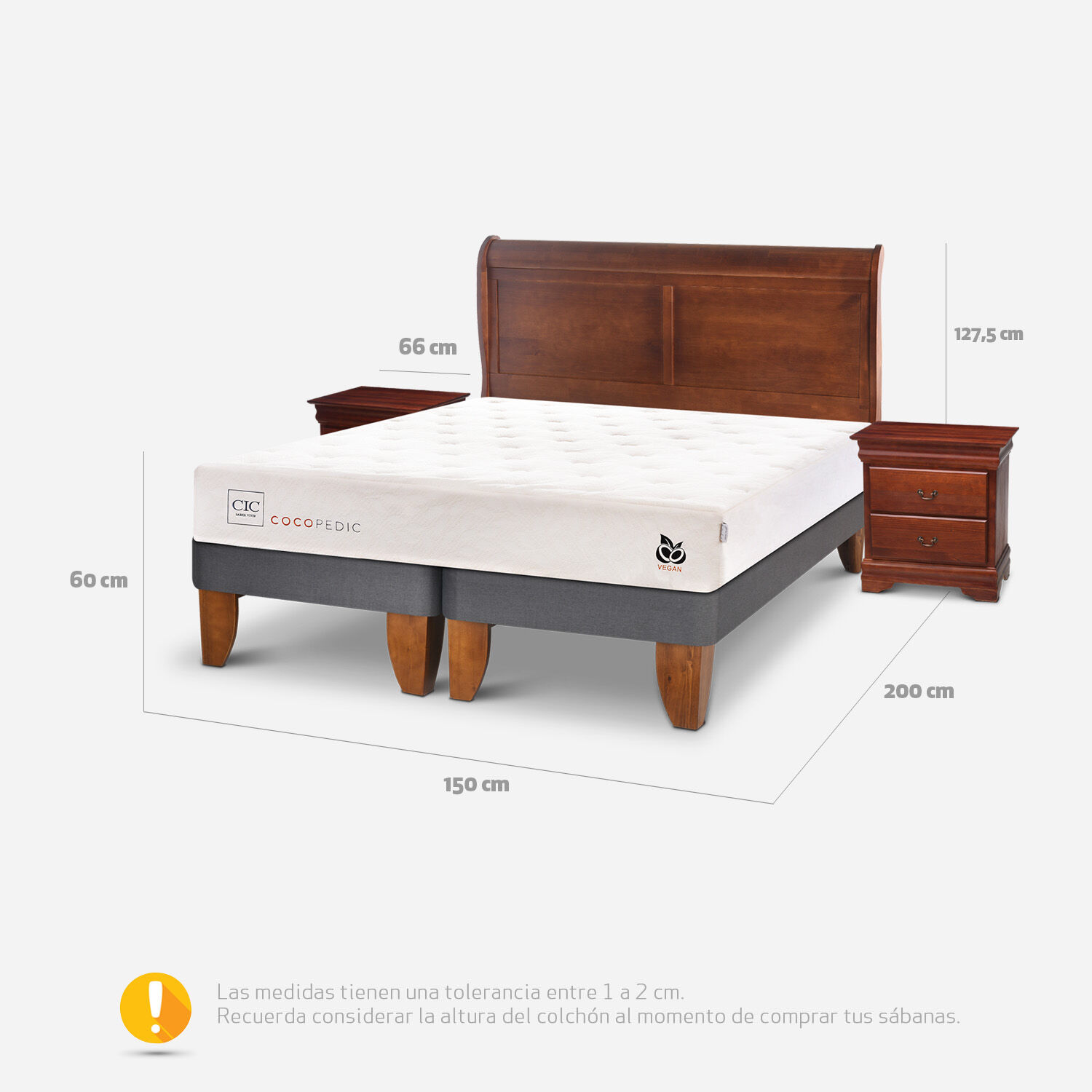 Cama Europea 2 Plazas Cocopedic Base Dividida + Set Mir&oacute; Caramel