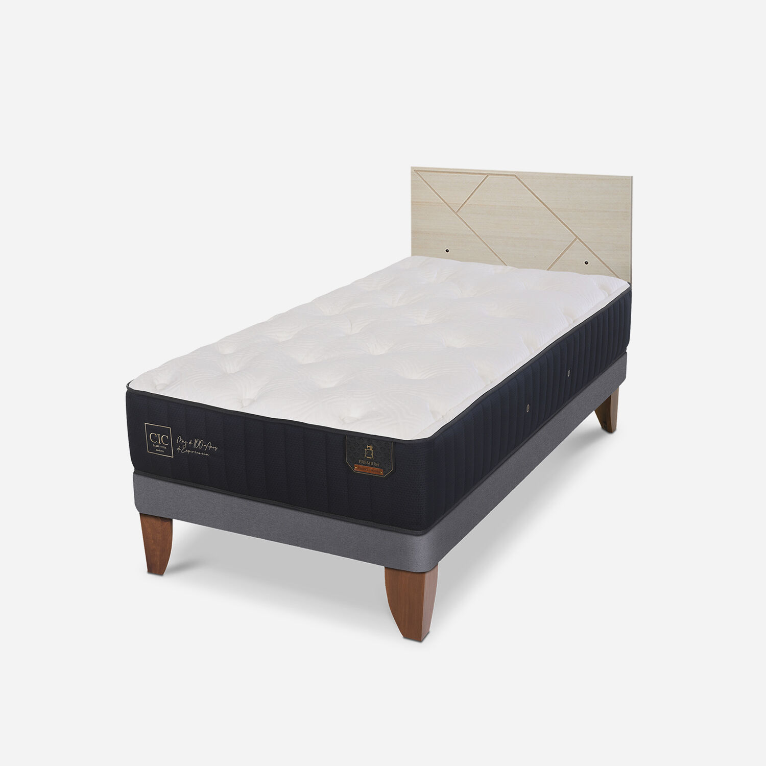 Cama Europea 1,5 Plazas Premium + Respaldo Villarrica Alpino