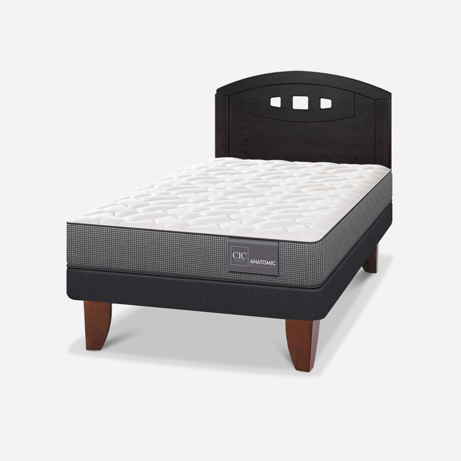Cama Europea 1,5 Plazas Anatomic + Respaldo Gales Negro