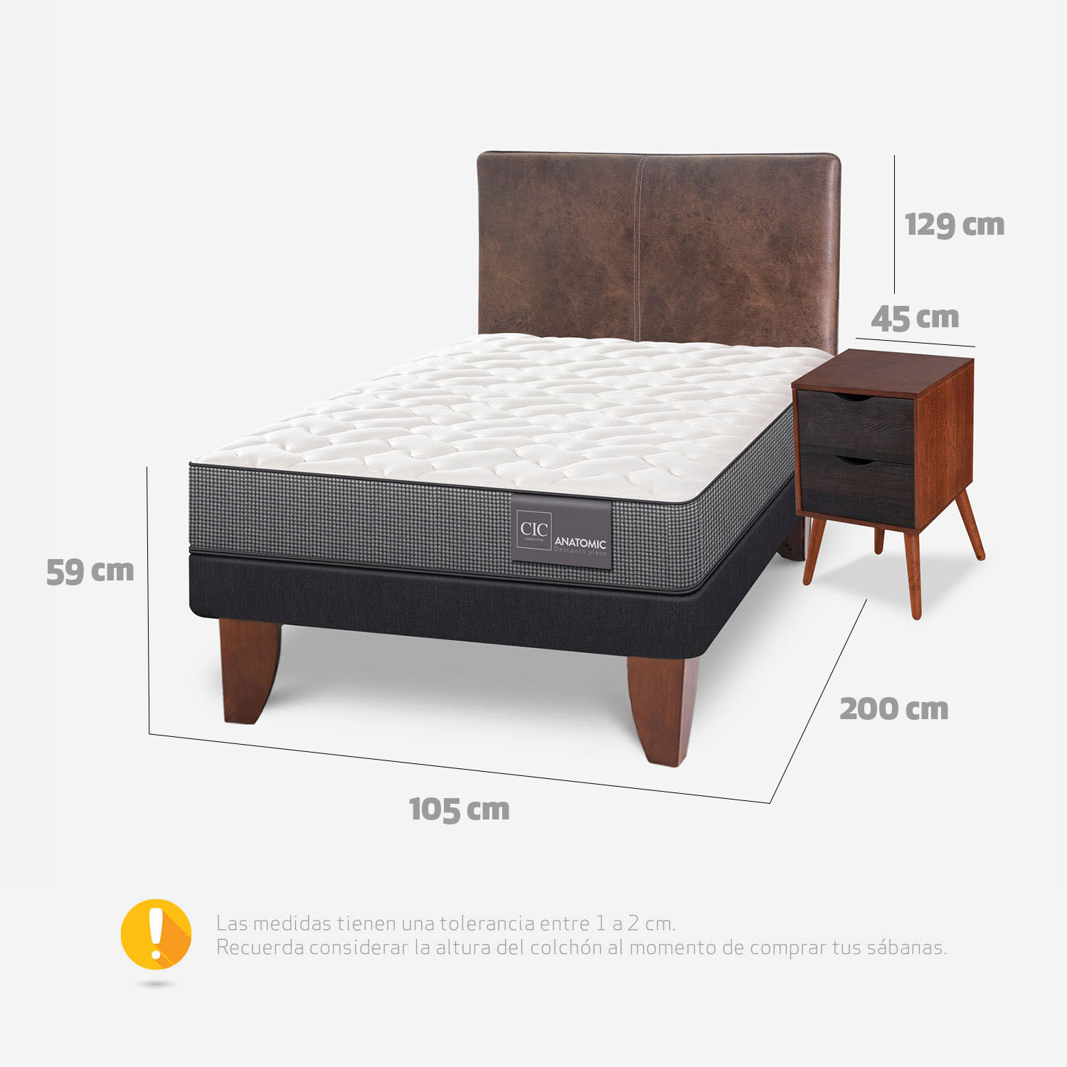 Cama Europea 1,5 Plazas Anatomic + Set Baker