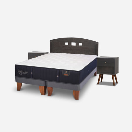 Cama Europea 2 Plazas Premium Base Dividida + Set Gales Gris