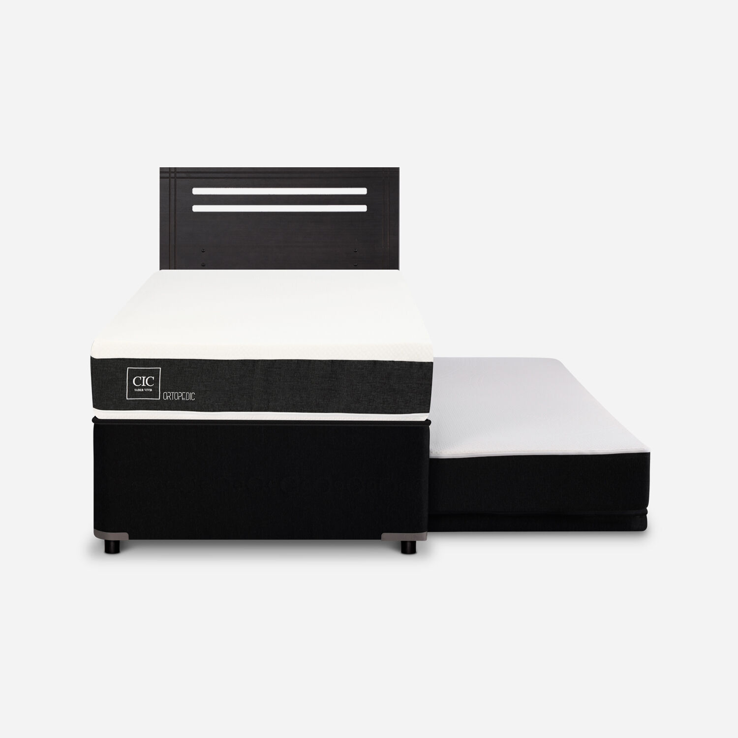 Cama Nido Div&aacute;n Ortopedic + Respaldo M&uacute;nich Negro