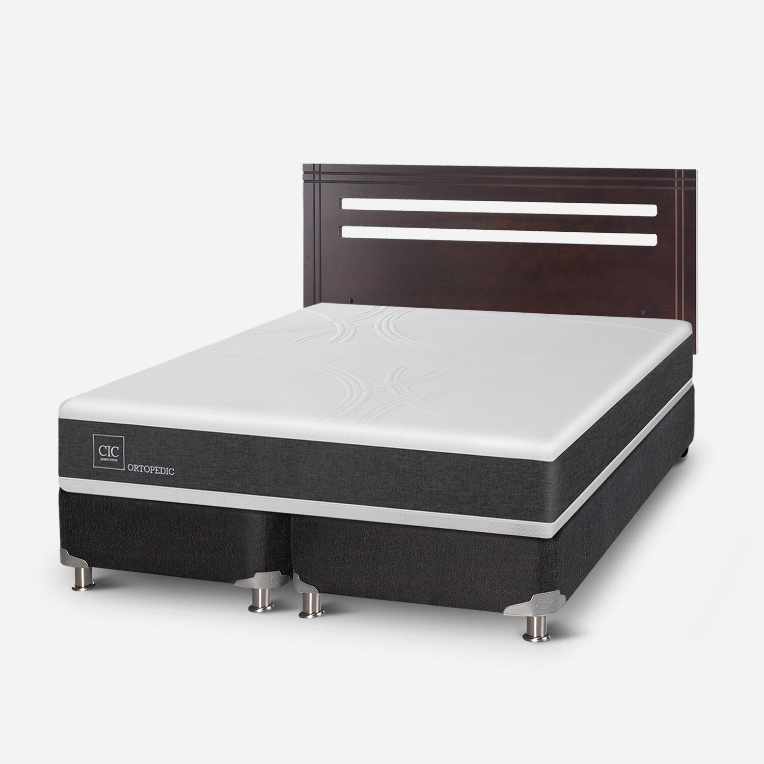 Box Spring 2 Plazas Ortopedic Base Dividida 5 Zonas + Respaldo M&uacute;nich Chocolate