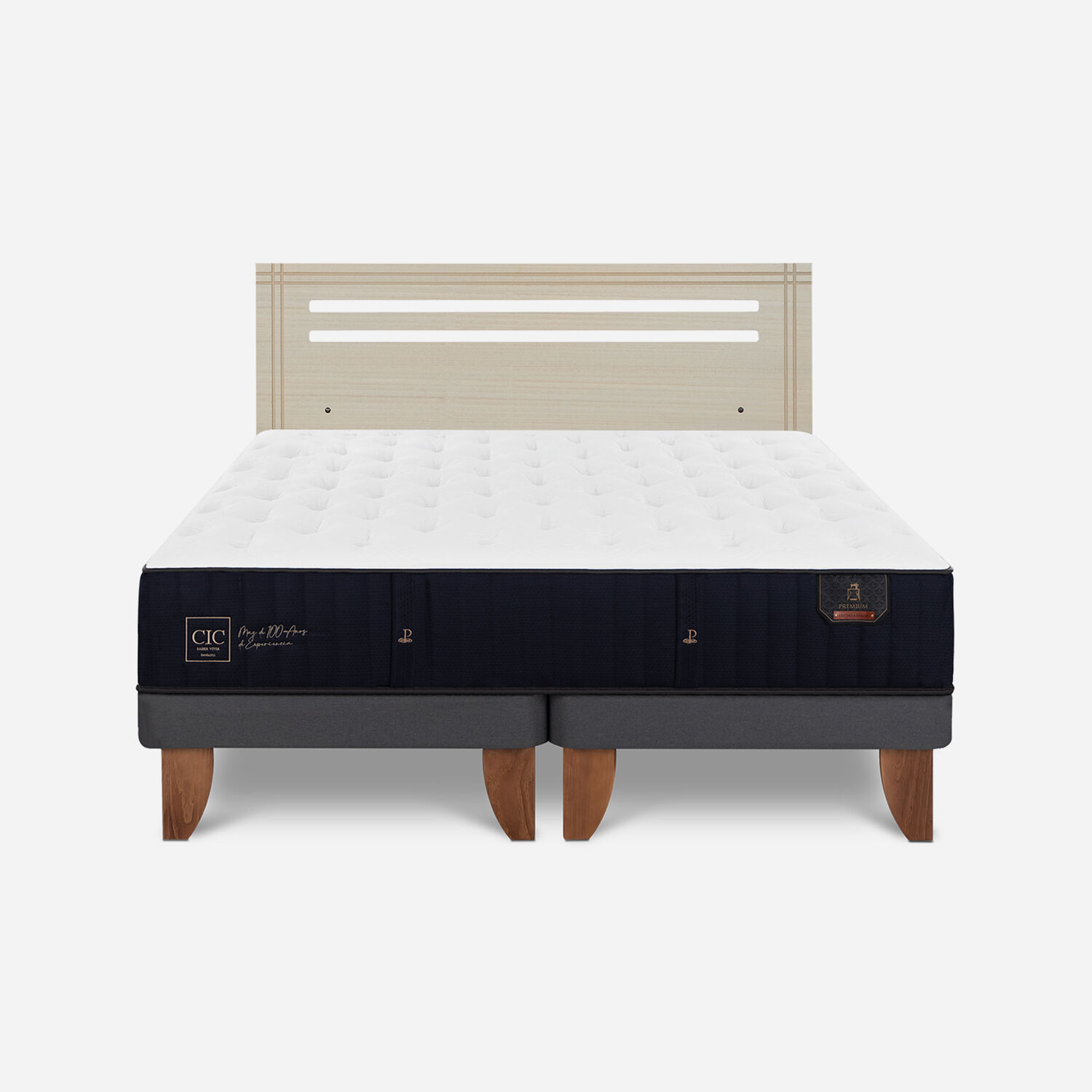 Cama Europea 2 Plazas Premium Base Dividida + Respaldo M&uacute;nich Alpino