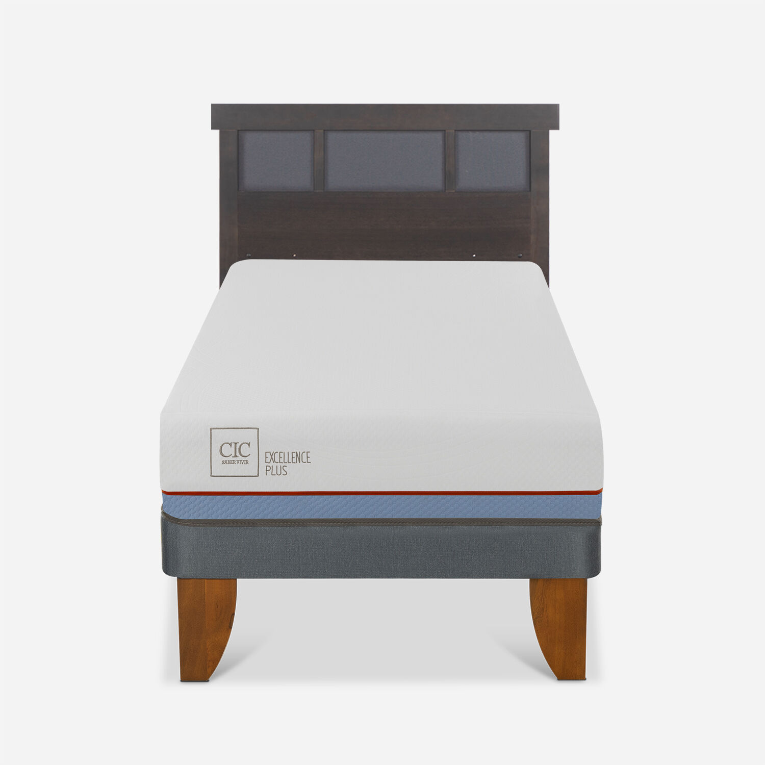 Cama Europea 1,5 Plazas Excellence Plus + Respaldo Dubl&iacute;n Gris