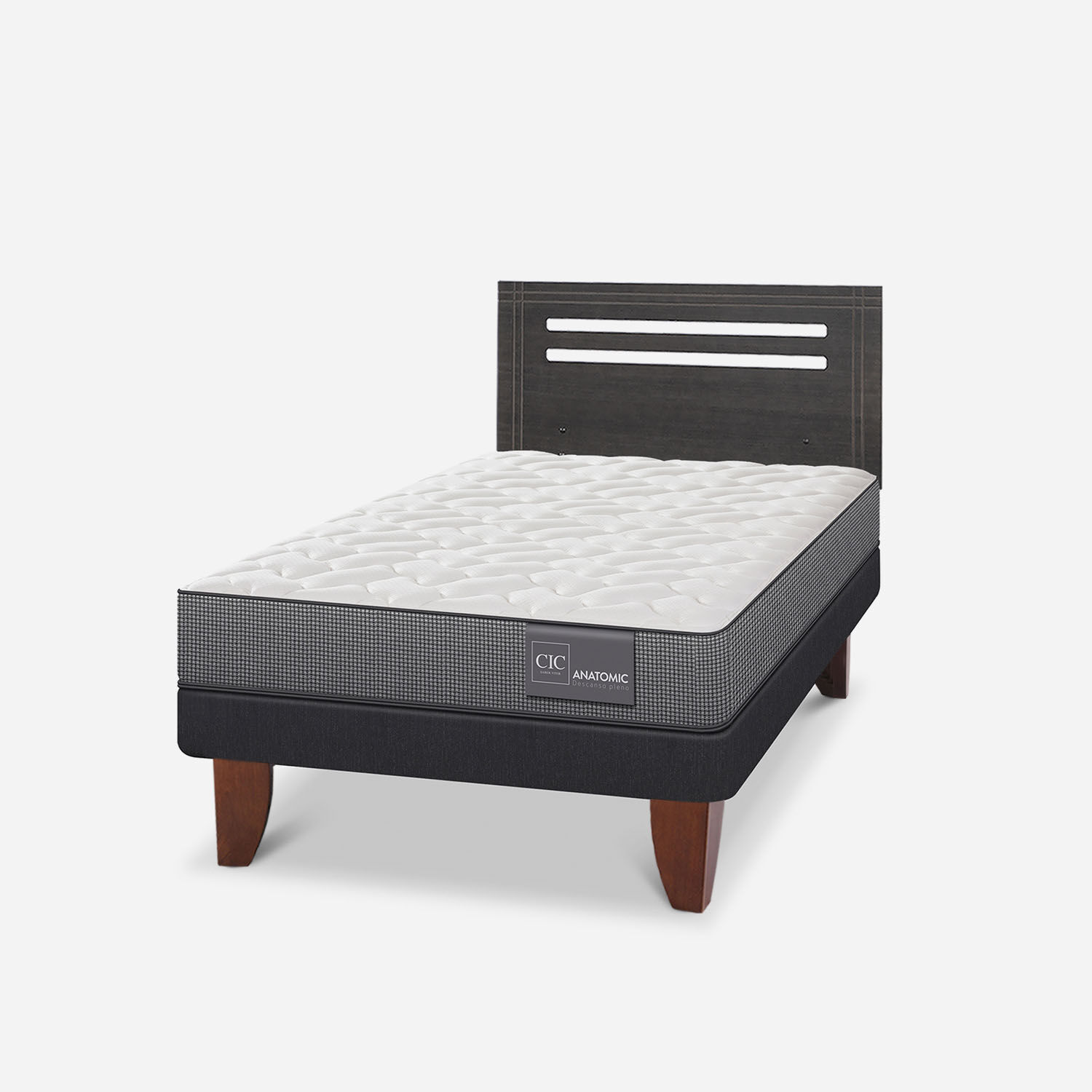 Cama Europea 1,5 Plazas Anatomic + Respaldo M&uacute;nich Gris