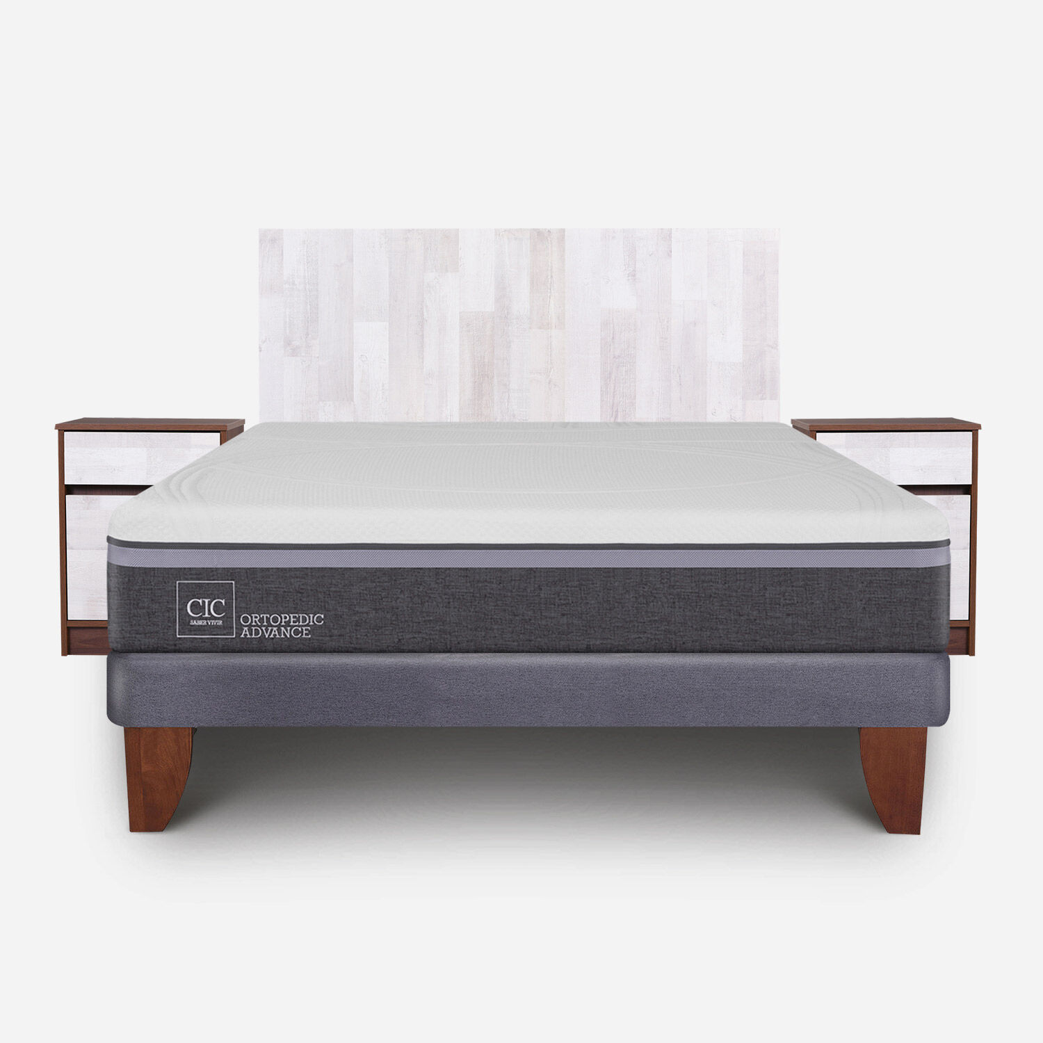 Cama Europea 2 Plazas Ortopedic Advance Base Normal + Set Legno