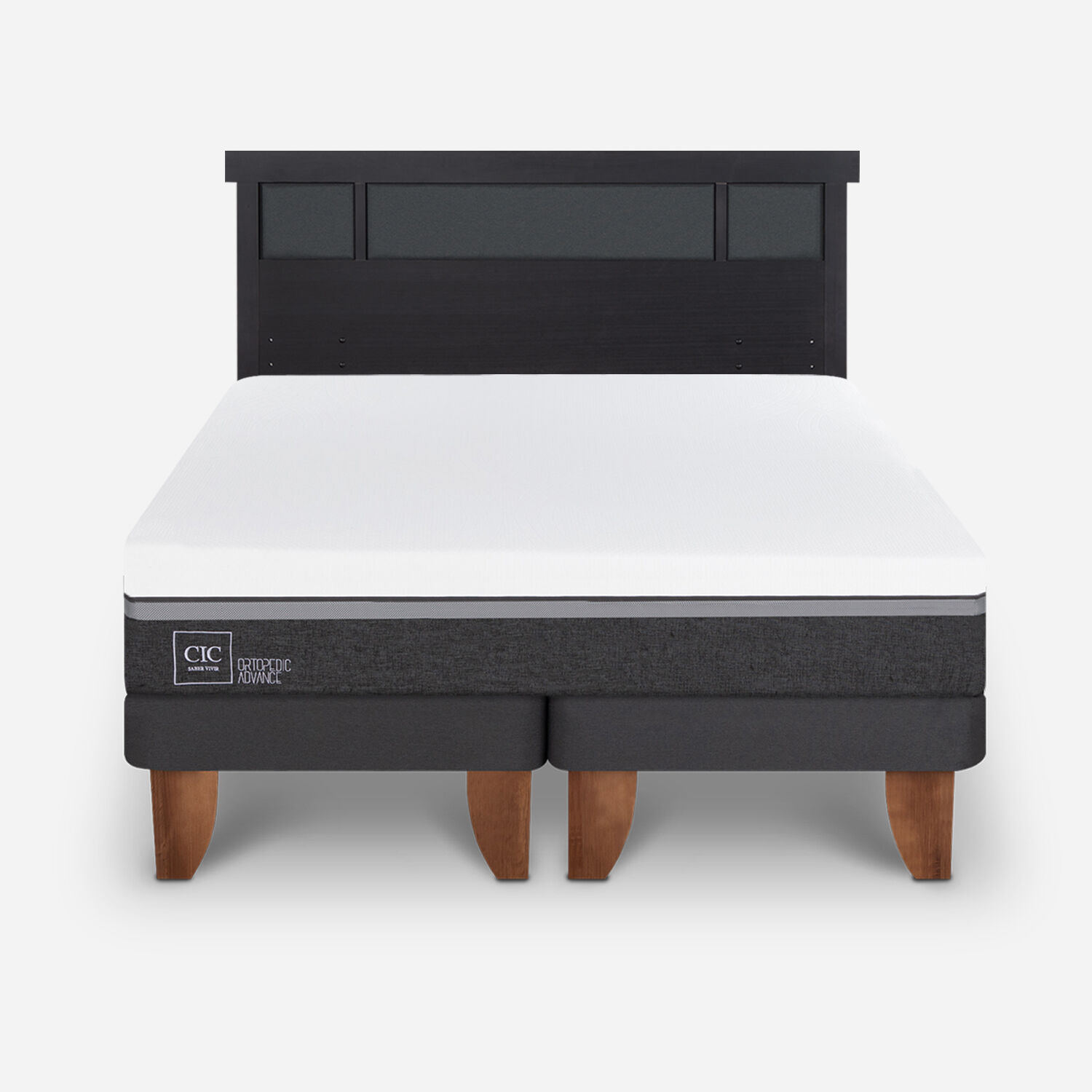 Cama Europea 2 Plazas Ortopedic Advance Base Dividida + Respaldo Dubl&iacute;n Negro