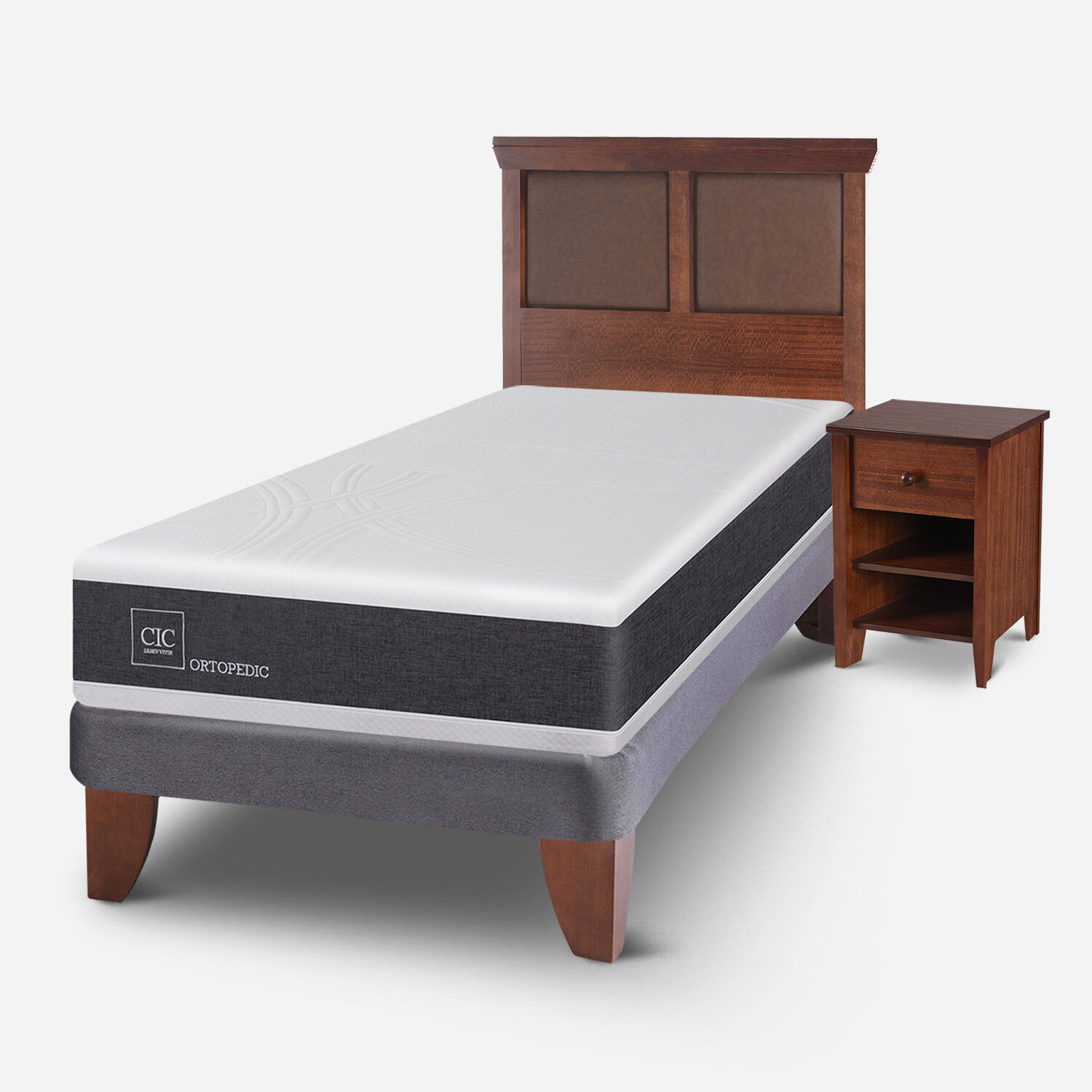 Cama Europea 1,5 Plazas Ortopedic + Set Torino Caramel