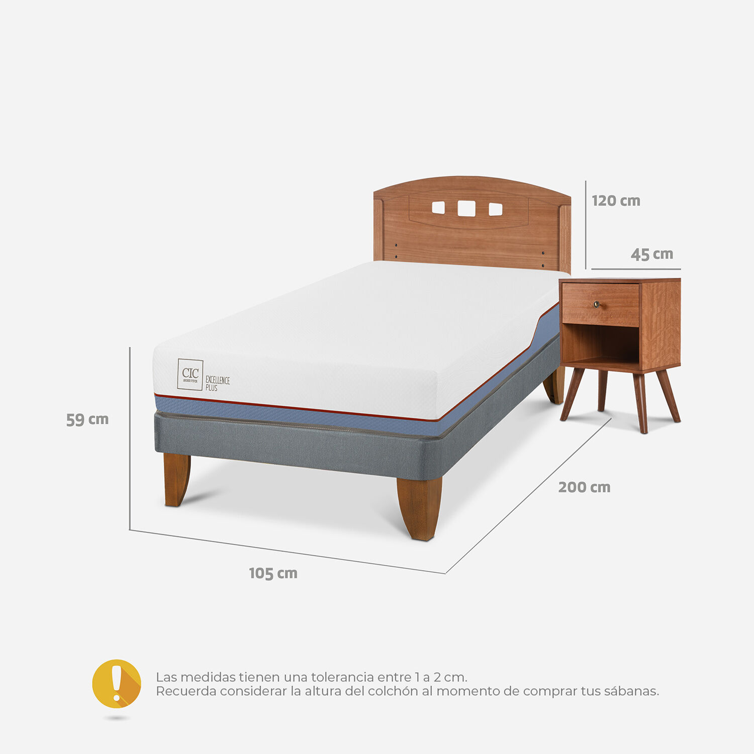 Cama Europea 1,5 Plazas Excellence Plus + Set Gales Caramel
