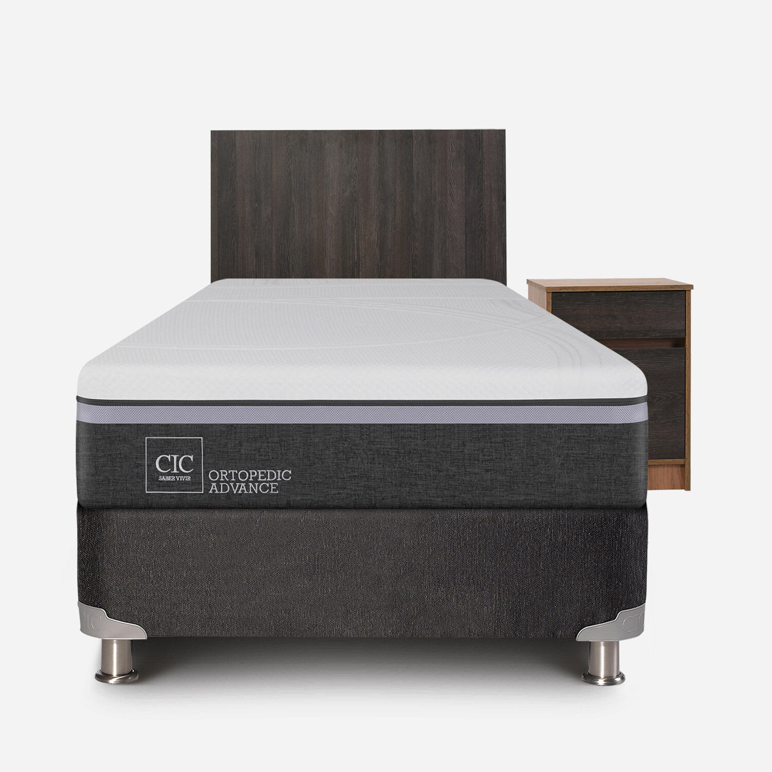 Box Spring 1,5 Plazas Ortopedic Advance 5 Zonas + Set Espressso
