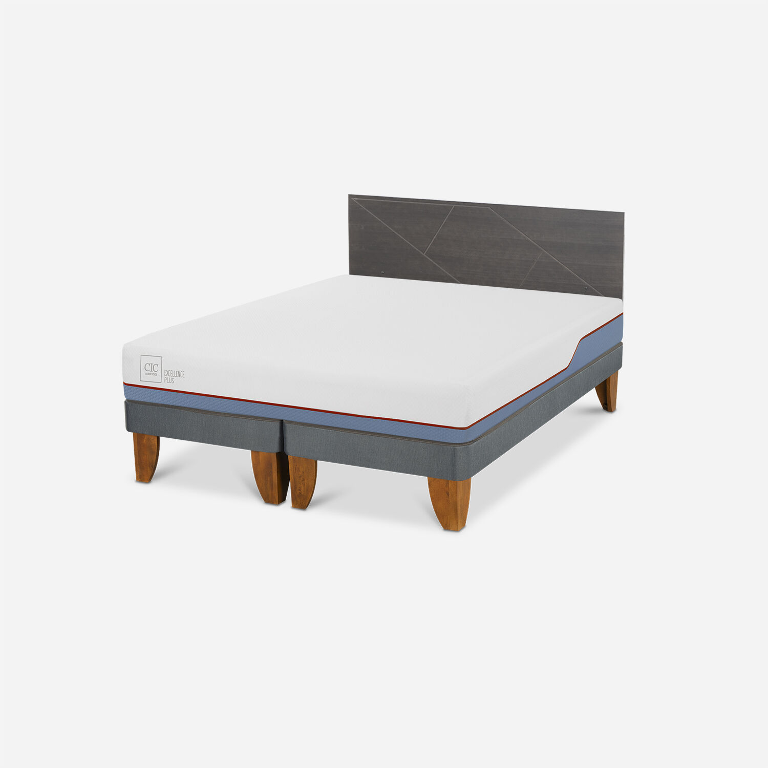 Cama Europea 2 Plazas Excellence Plus Base Dividida + Respaldo Villarrica Gris