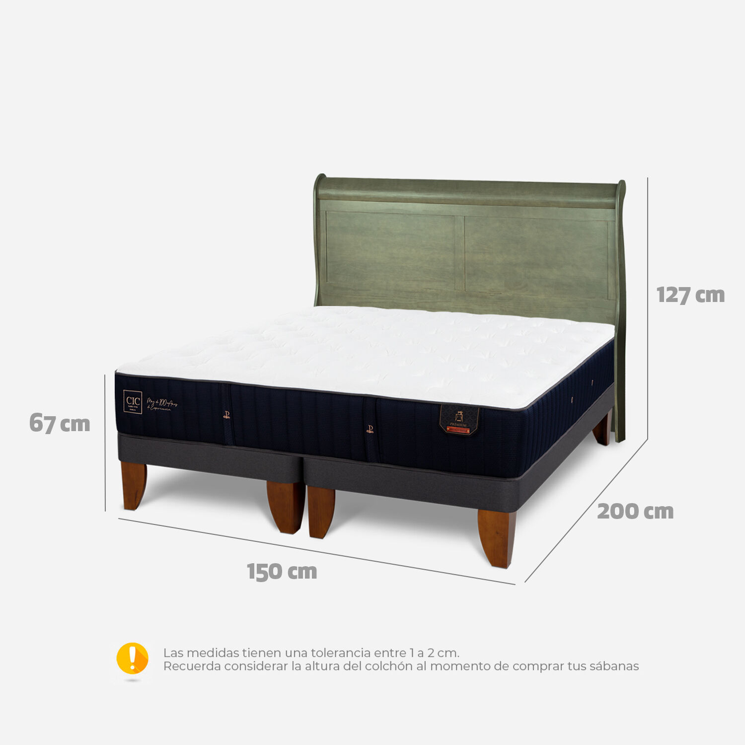 Cama Europea 2 Plazas Premium Base Dividida + Respaldo Mir&oacute; Olivo