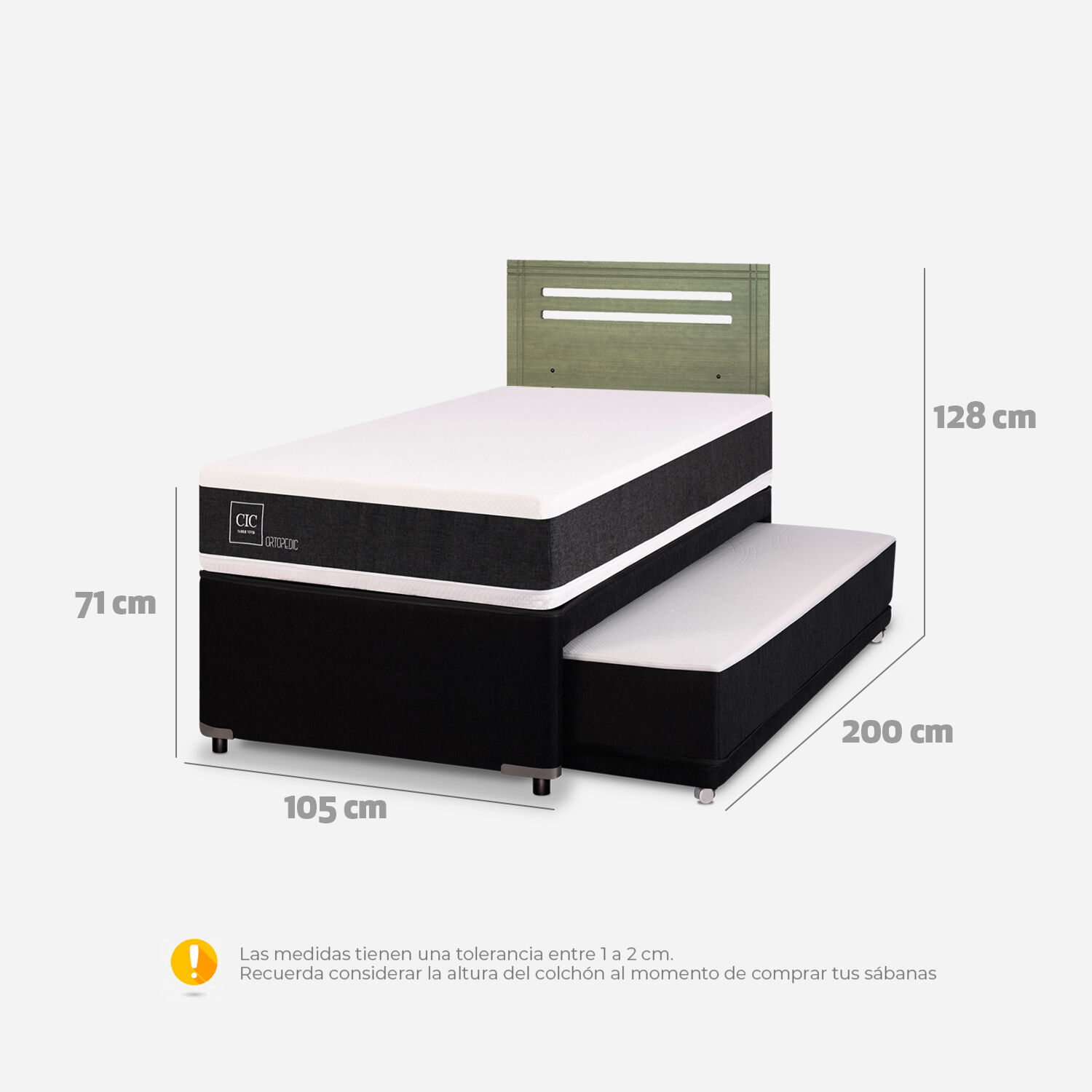 Cama Nido Div&aacute;n Ortopedic + Respaldo M&uacute;nich Olivo