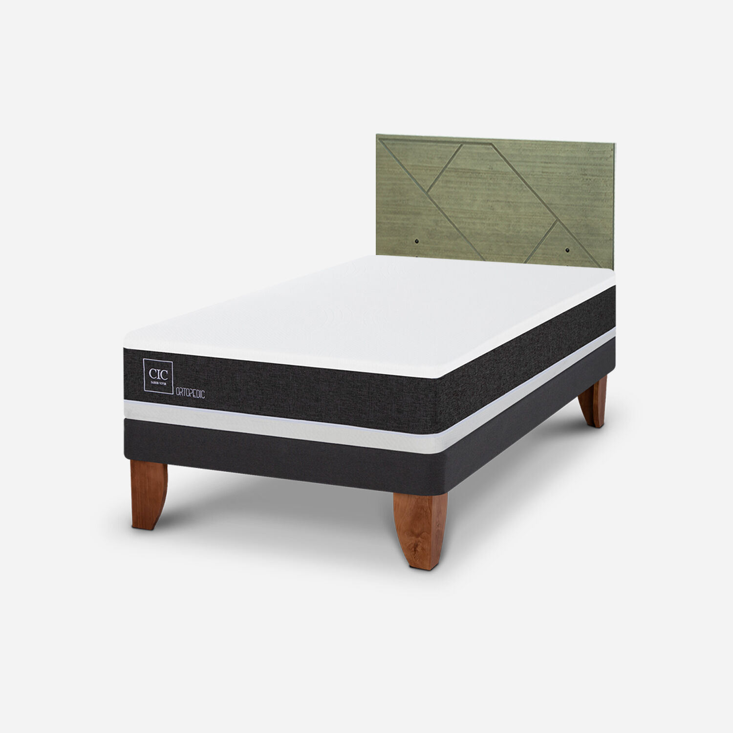 Cama Europea 1,5 Plazas Ortopedic + Respaldo Villarrica Olivo