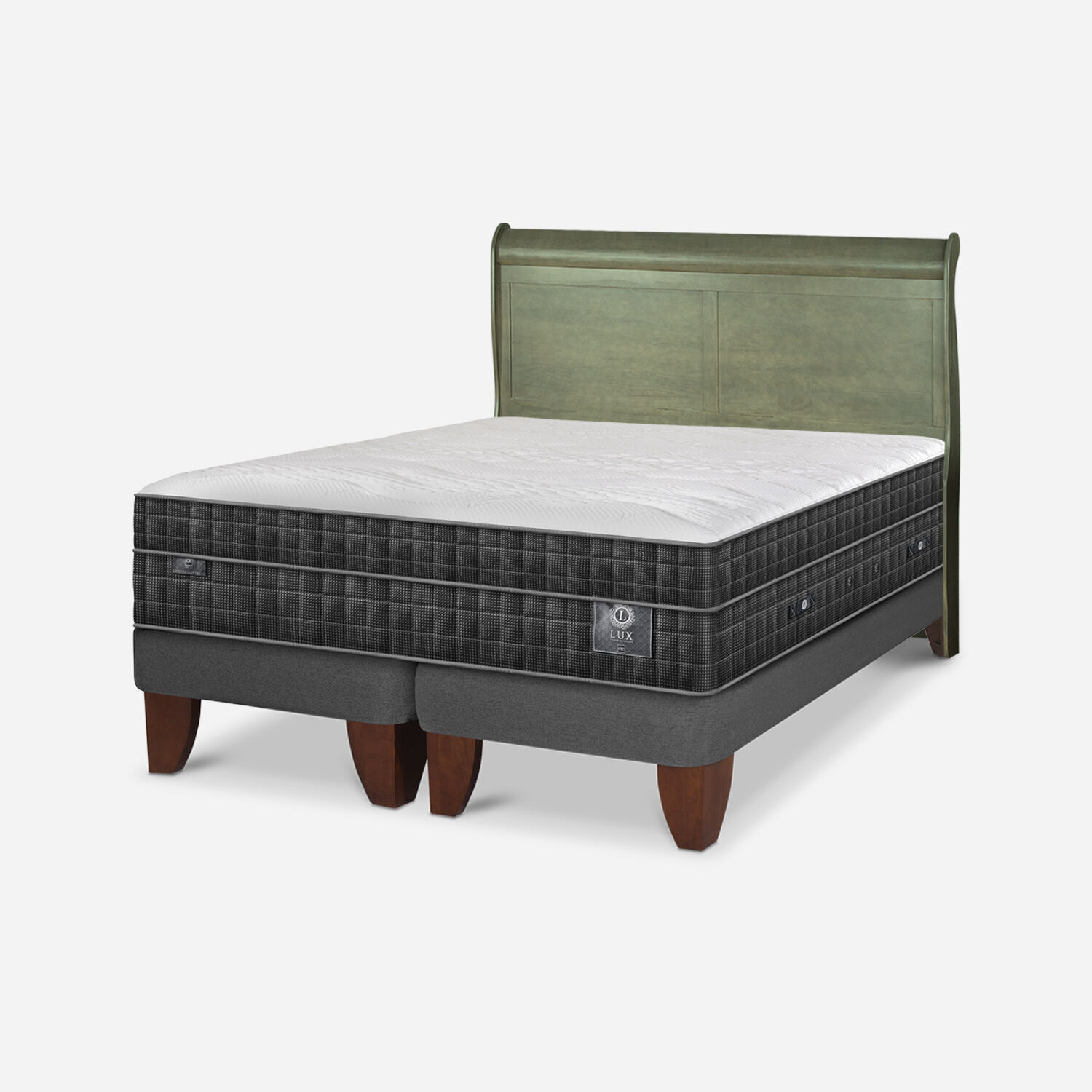 Cama Europea 2 Plazas Lux Base Dividida + Respaldo Mir&oacute; Olivo