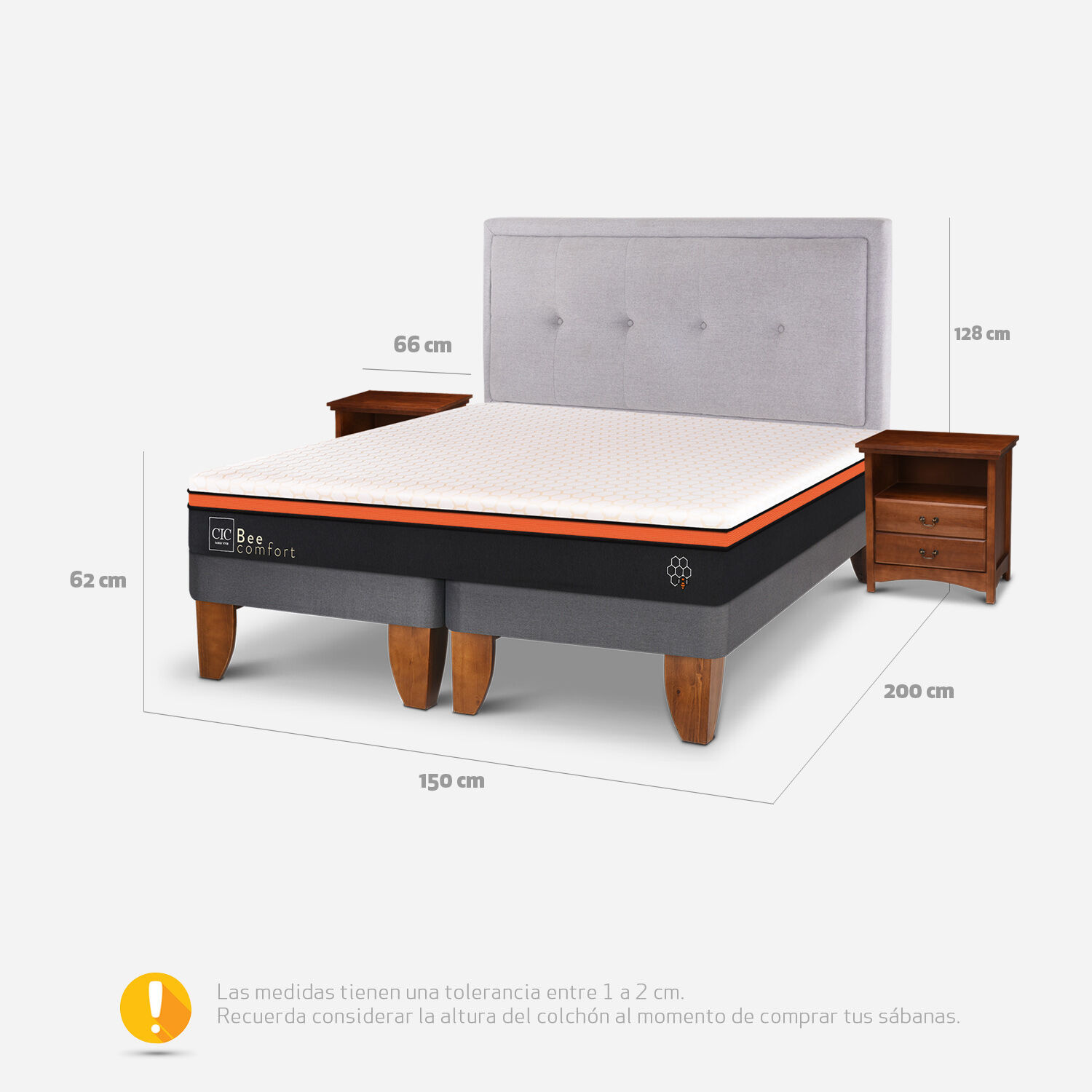 Cama Europea 2 Plazas Bee Comfort Base Dividida + Set Ganges