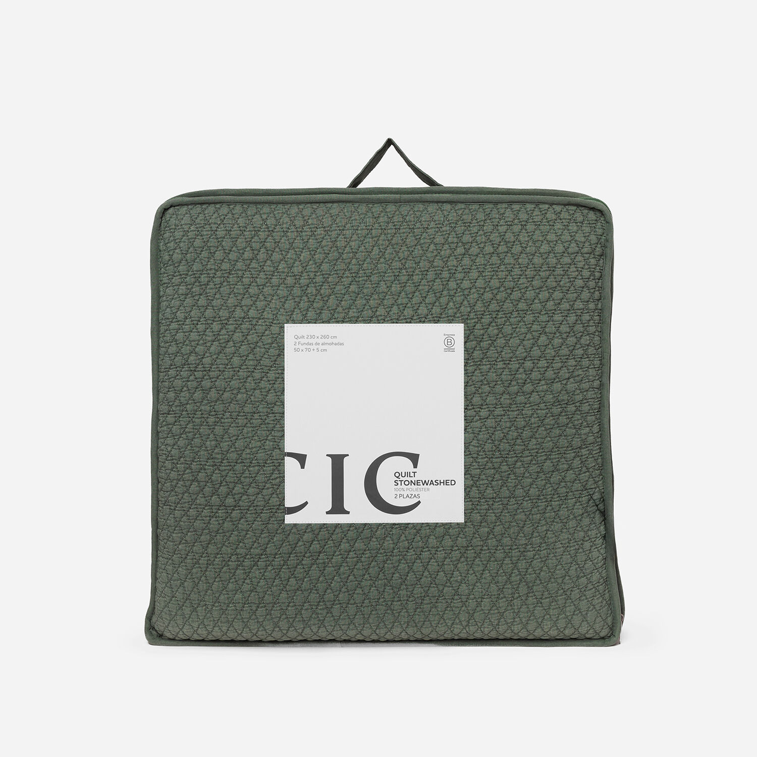 Quilt 2 Plazas Microfibra Stonewash Verde Humo