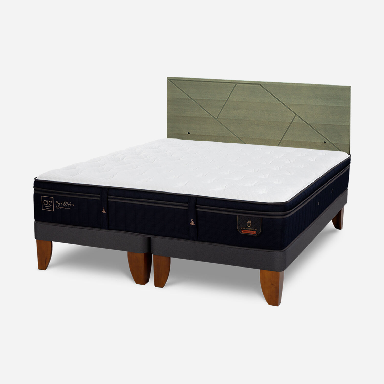 Cama Europea King Super Premium + Respaldo Villarrica Olivo