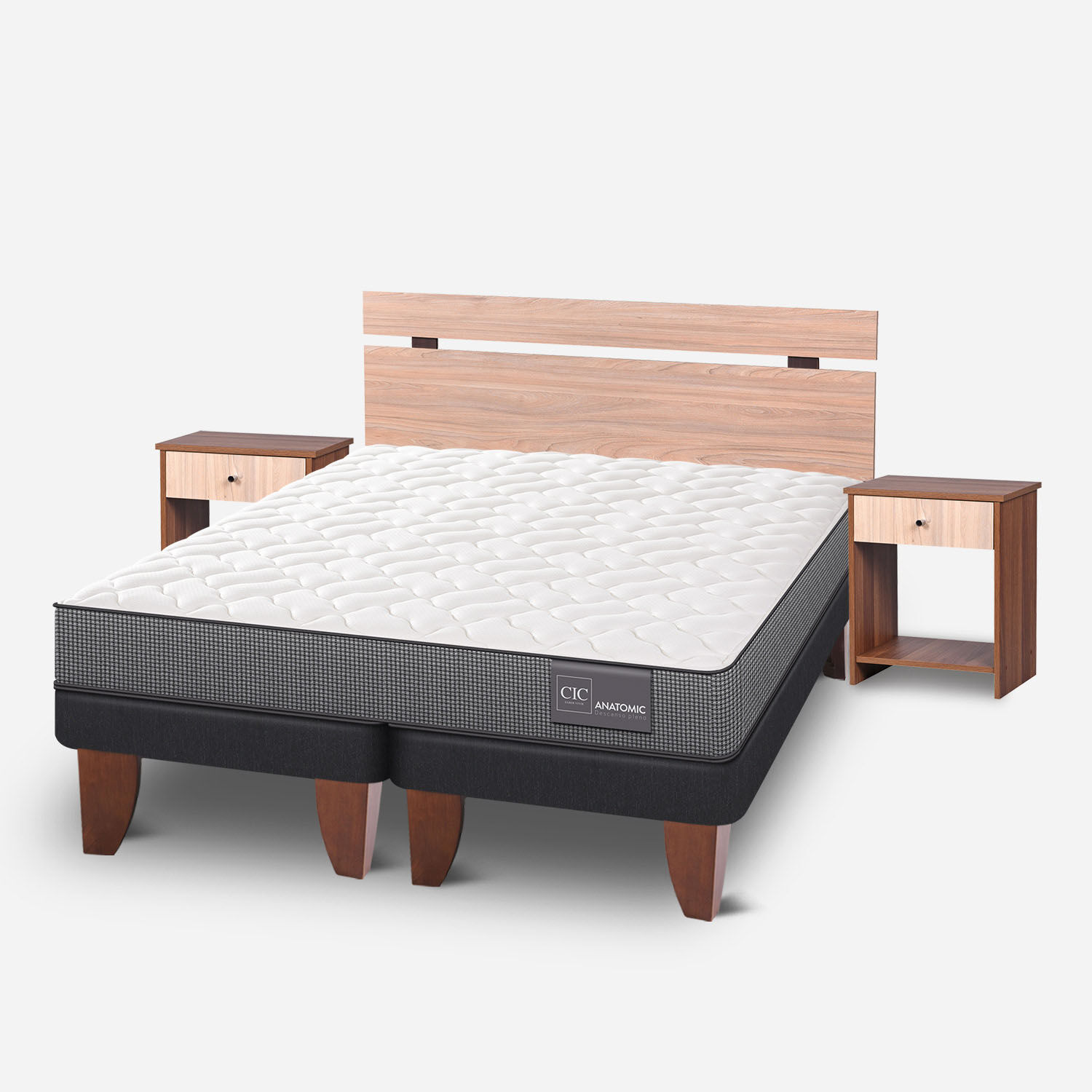 Cama Europea 2 Plazas Anatomic Base Dividida + Set Olmo