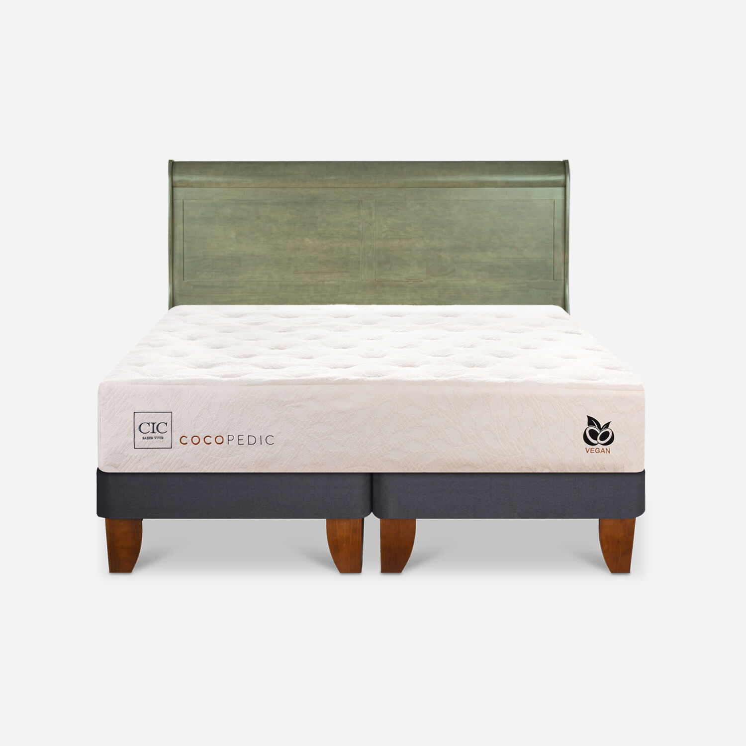 Cama Europea 2 Plazas Cocopedic Base Dividida + Respaldo Mir&oacute; Olivo