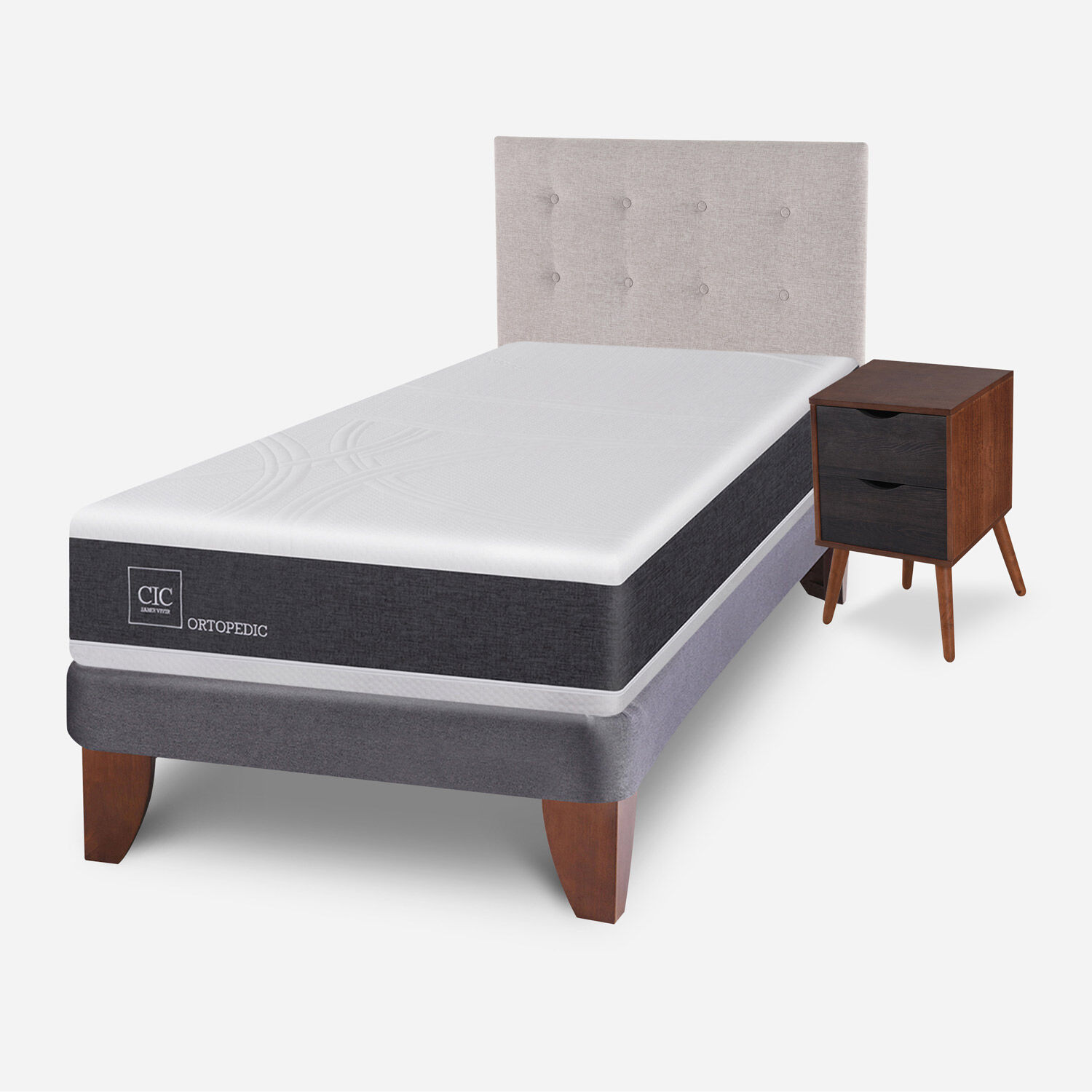 Cama Europea 1,5 Plazas Ortopedic + Set Tigris