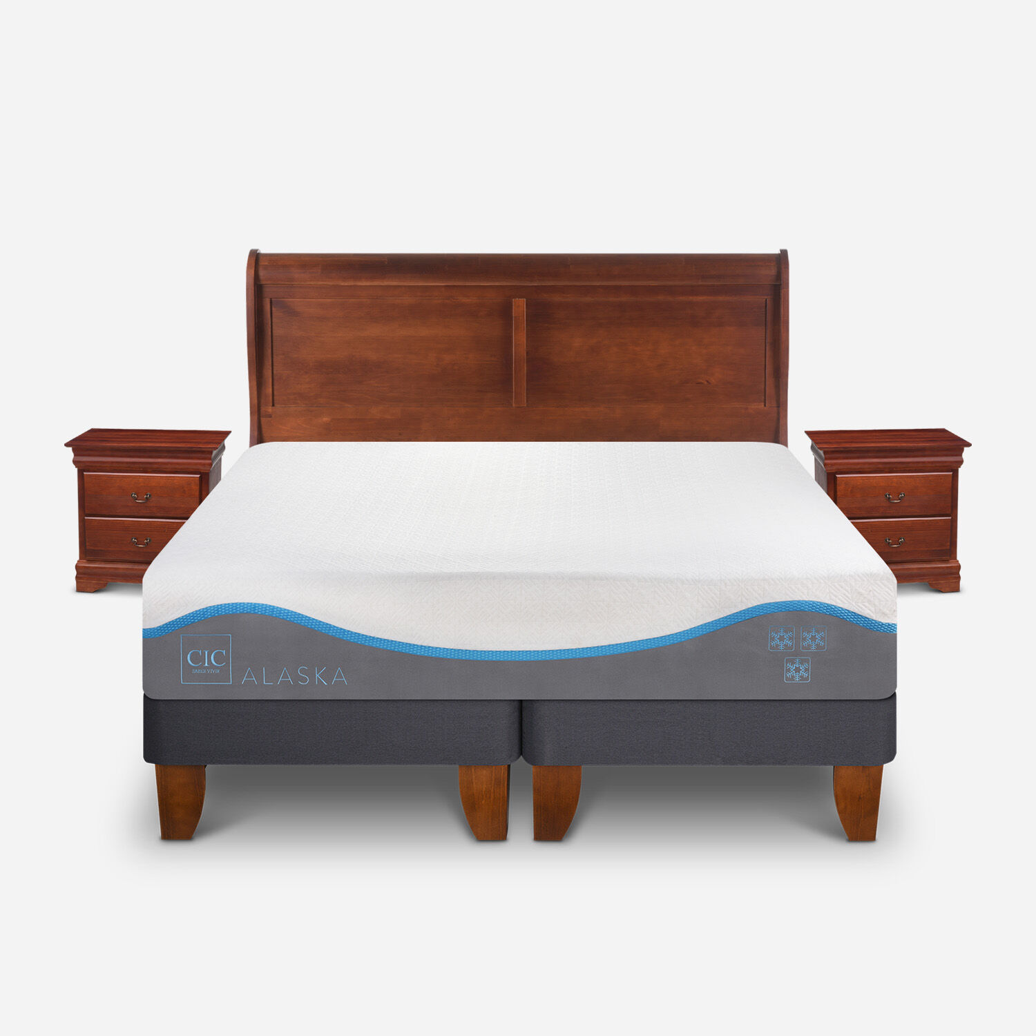 Cama Europea 2 Plazas Alaska Base Dividida + Set Miro