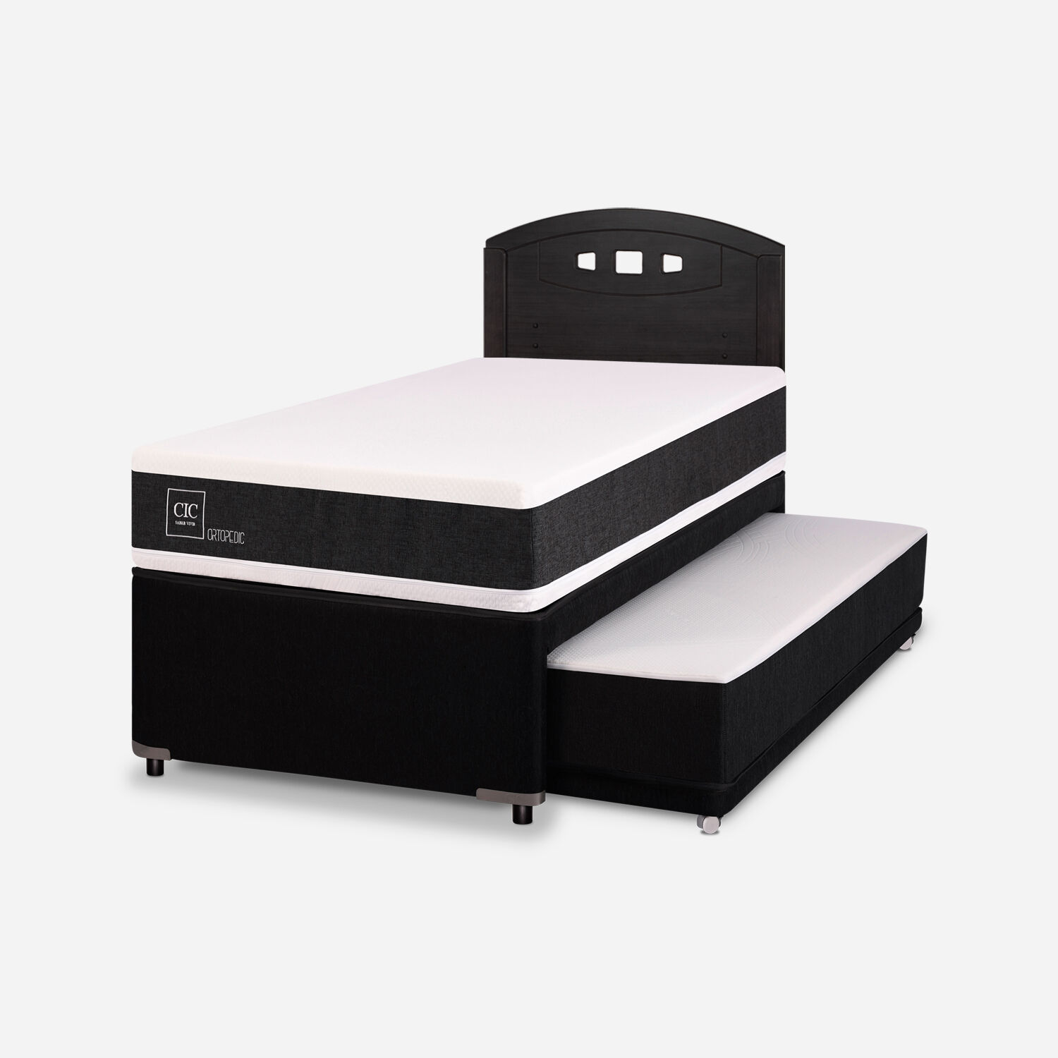 Cama Nido Div&aacute;n Ortopedic + Respaldo Gales Negro