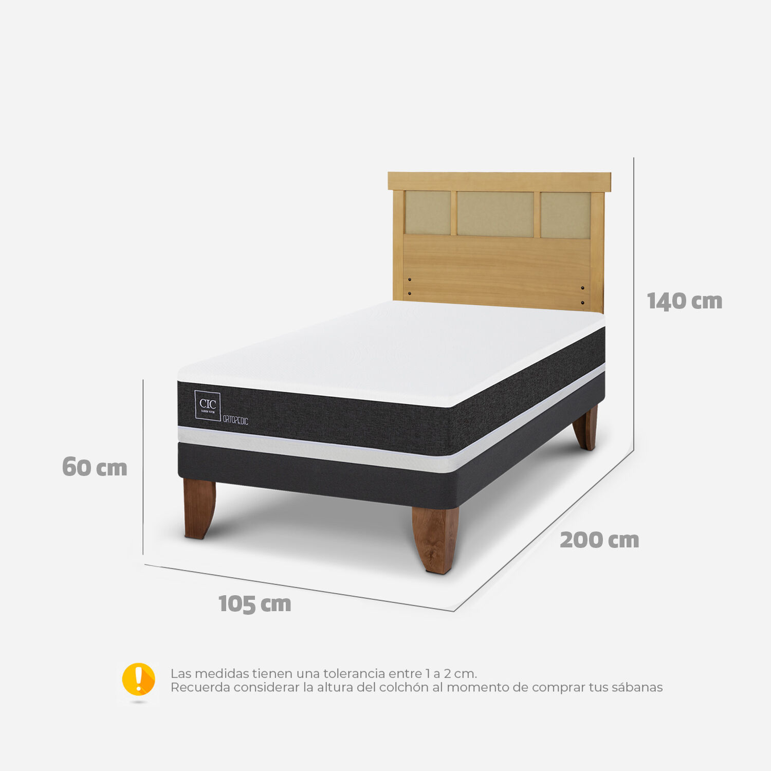 Cama Europea 1,5 Plazas Ortopedic + Respaldo Dubl&iacute;n Mostaza