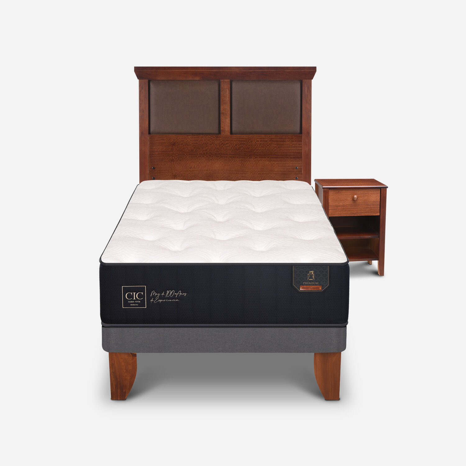 Cama Europea 1,5 Plazas Premium + Set Torino Caramel