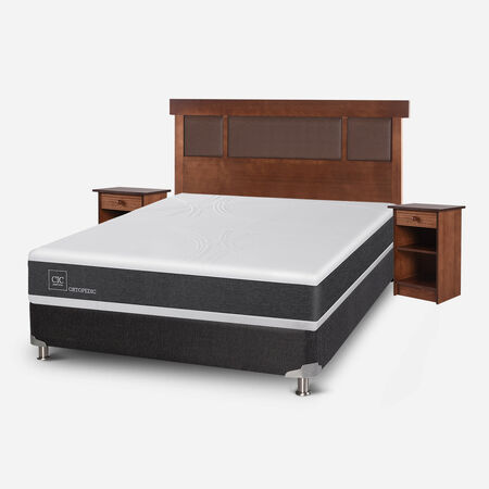 Box Spring 2 Plazas Ortopedic Base Normal 5 Zonas + Set Dubl&iacute;n Caramel