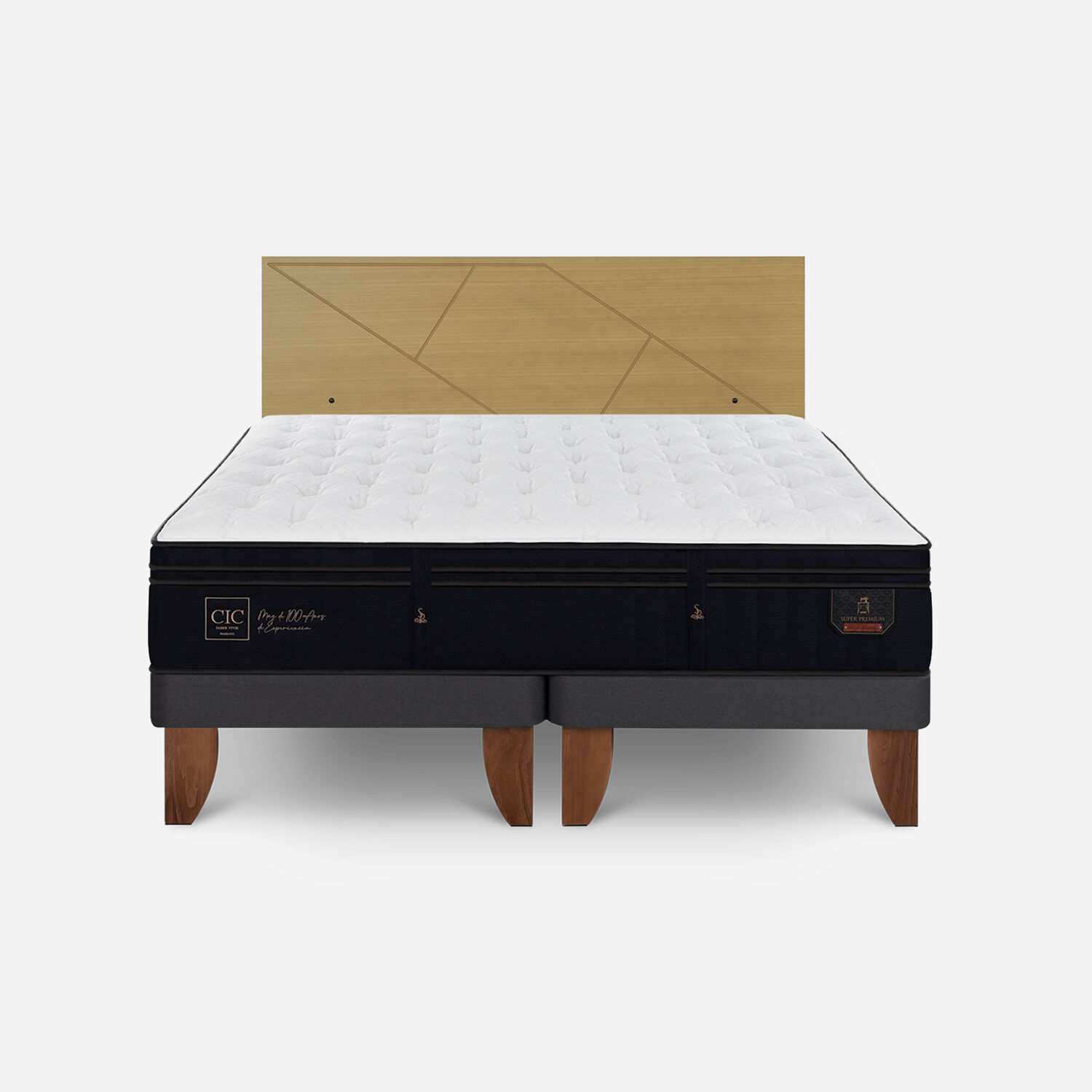Cama Europea 2 Plazas Super Premium Base Dividida + Respaldo Villarrica Mostaza