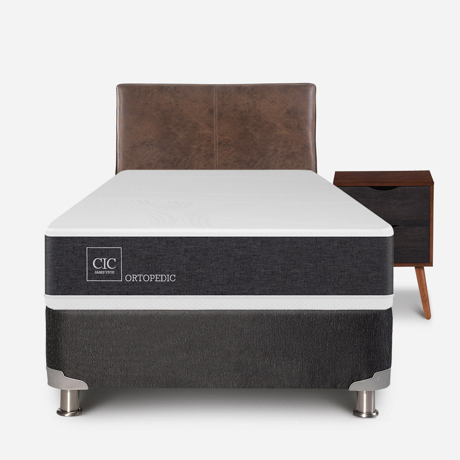 Box Spring 1,5 Plazas Ortopedic 5 Zonas + Set Baker